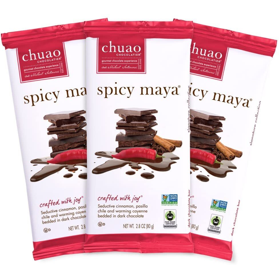 Chuao Chocolatier Spicy Maya Dark Chocolate Bars | Gourmet Cinnamon Cayenne Artisan No Preservatives | For Gift Baskets, Christmas, Valentines Day, Gifts For Women, Men, Birthday, Thank You, Care Package | 3 Pack