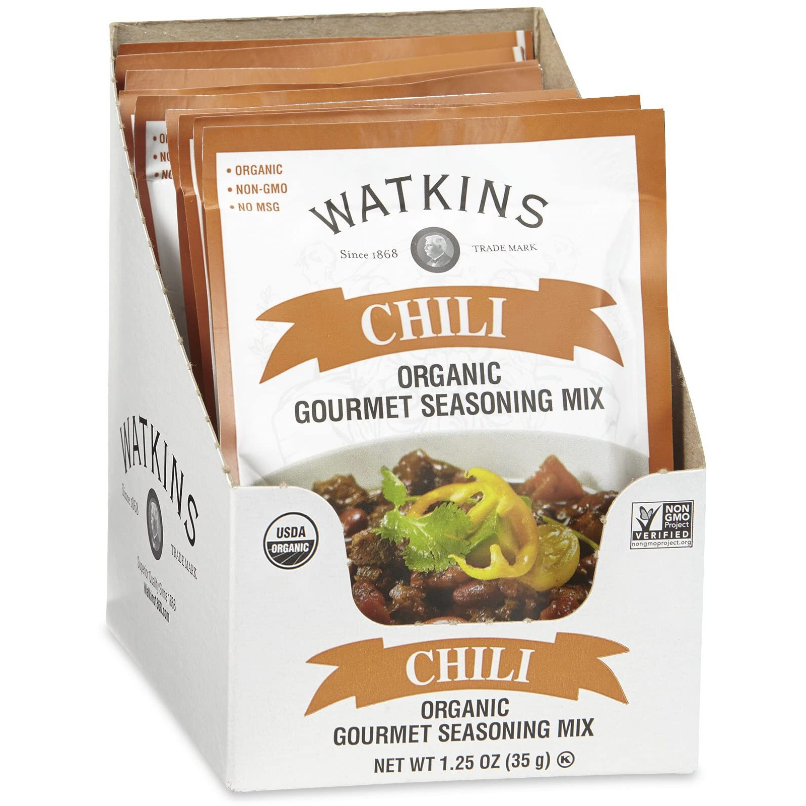 Watkins Organic Chili Gourmet Seasoning Mix, 1.25 Oz. Packets (Pack Of 12)