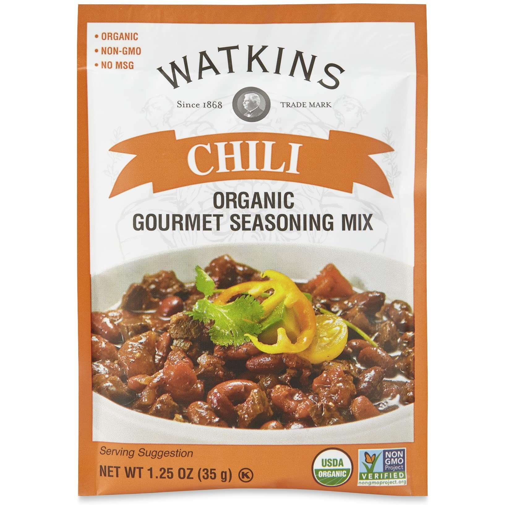 Watkins Organic Chili Gourmet Seasoning Mix, 1.25 Oz. Packets (Pack Of 12)