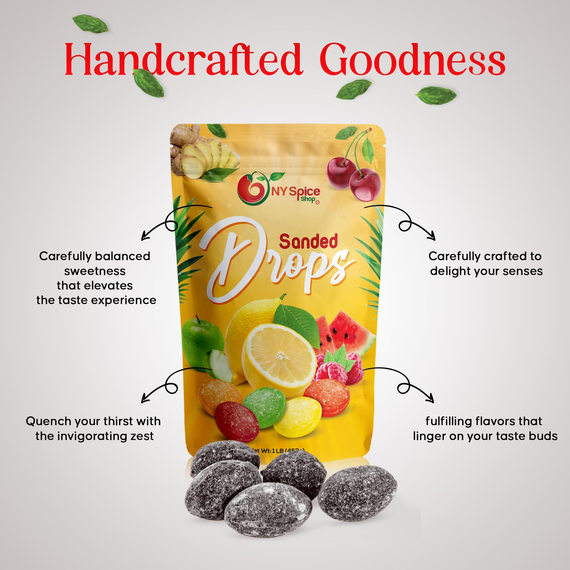 Ny Spice Shop Horehound Sanded Candy Drops - 1 Pound Old Fashioned Sanded Drops - Fresh Delicious Bulk Candy - Sanded Hard Candy - Sour Drops Candy - Tangy And Sweet Healthy Snacks