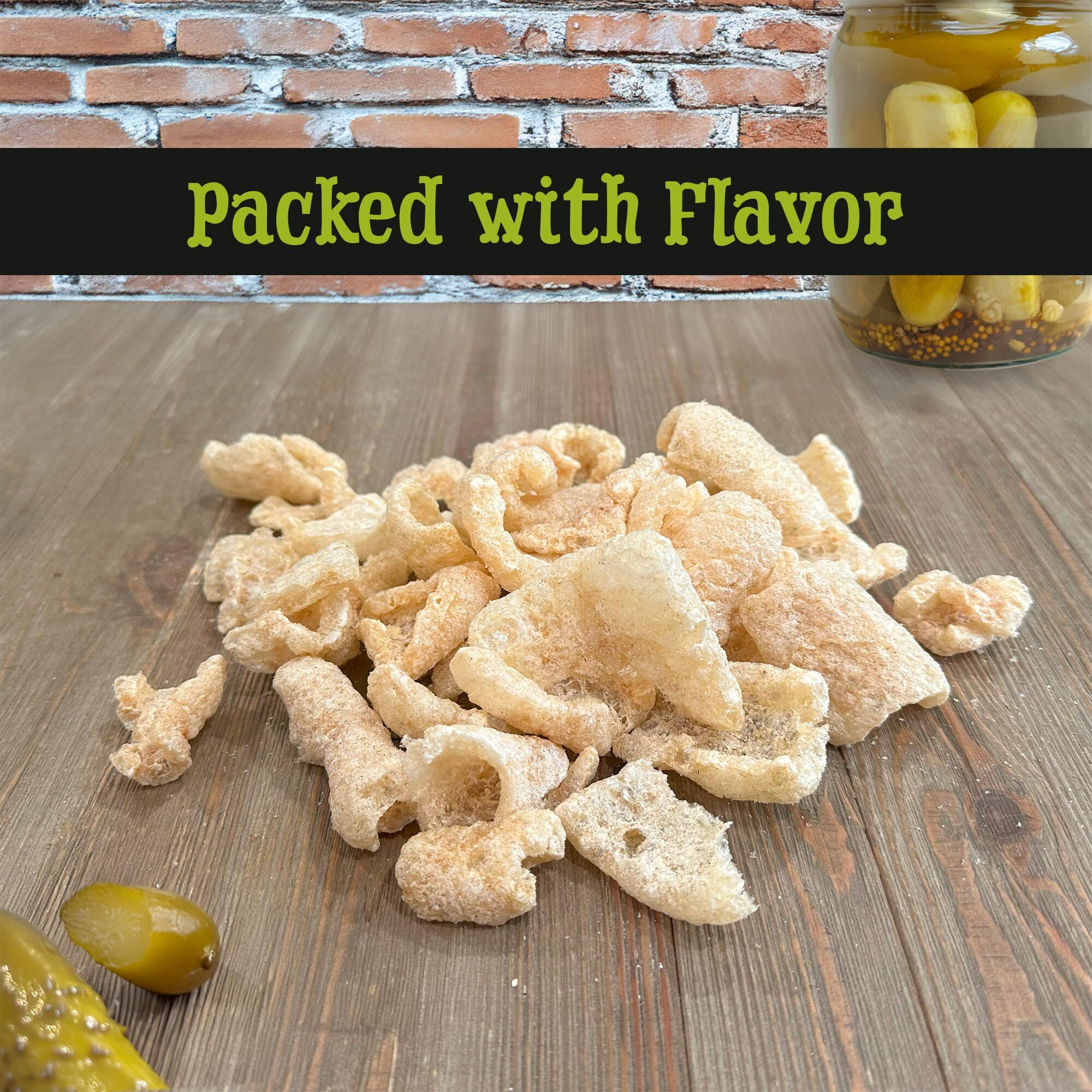 Keto-Friendly Pickle Flavor Pork Rinds (Dill Pickle, 8Oz Bag) Pork Crisps Fried In Coconut Oil, Zero Carb Snack