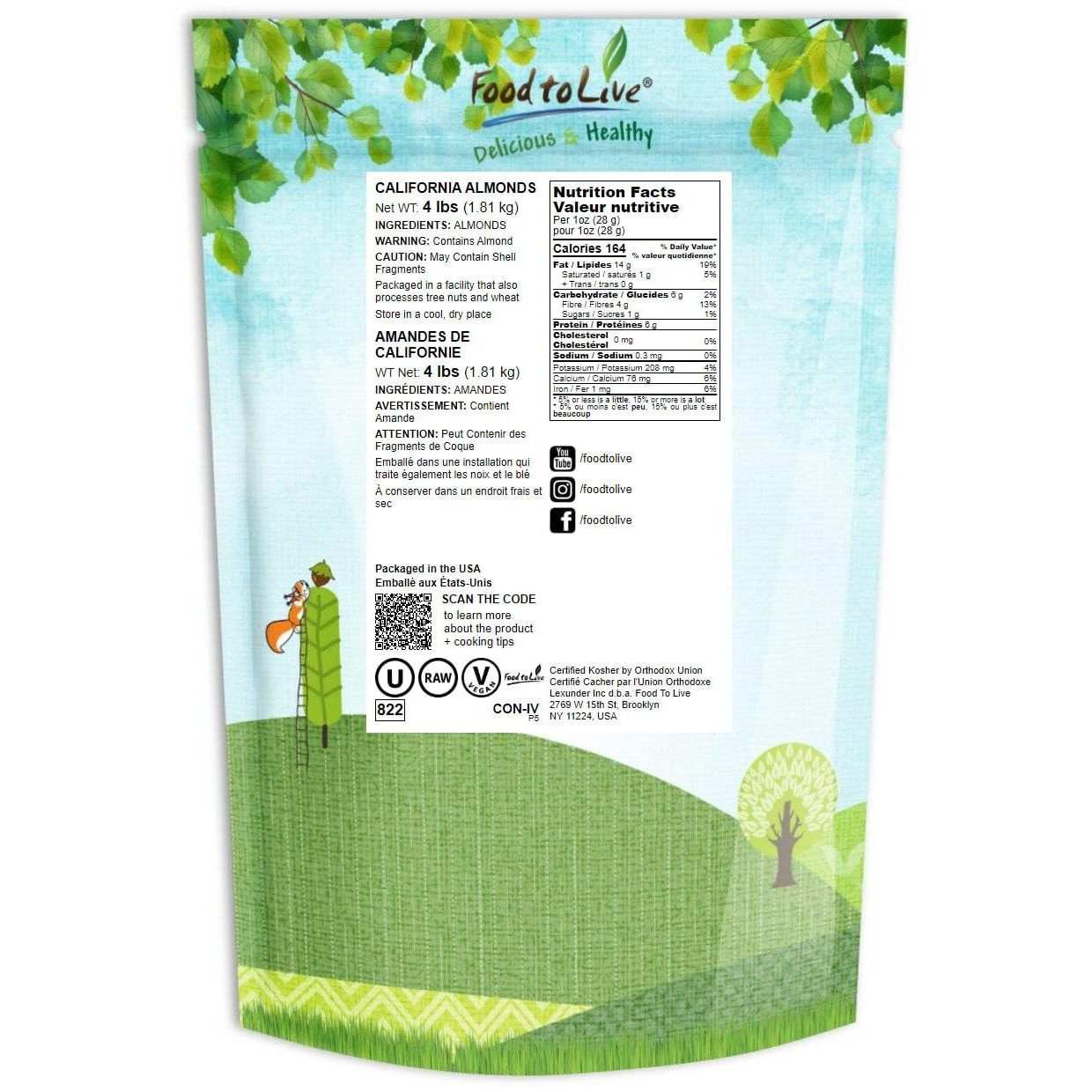 California Almonds, 4 Pounds - Supreme, Whole, Raw, Unsalted, Unroasted Nuts, Natural