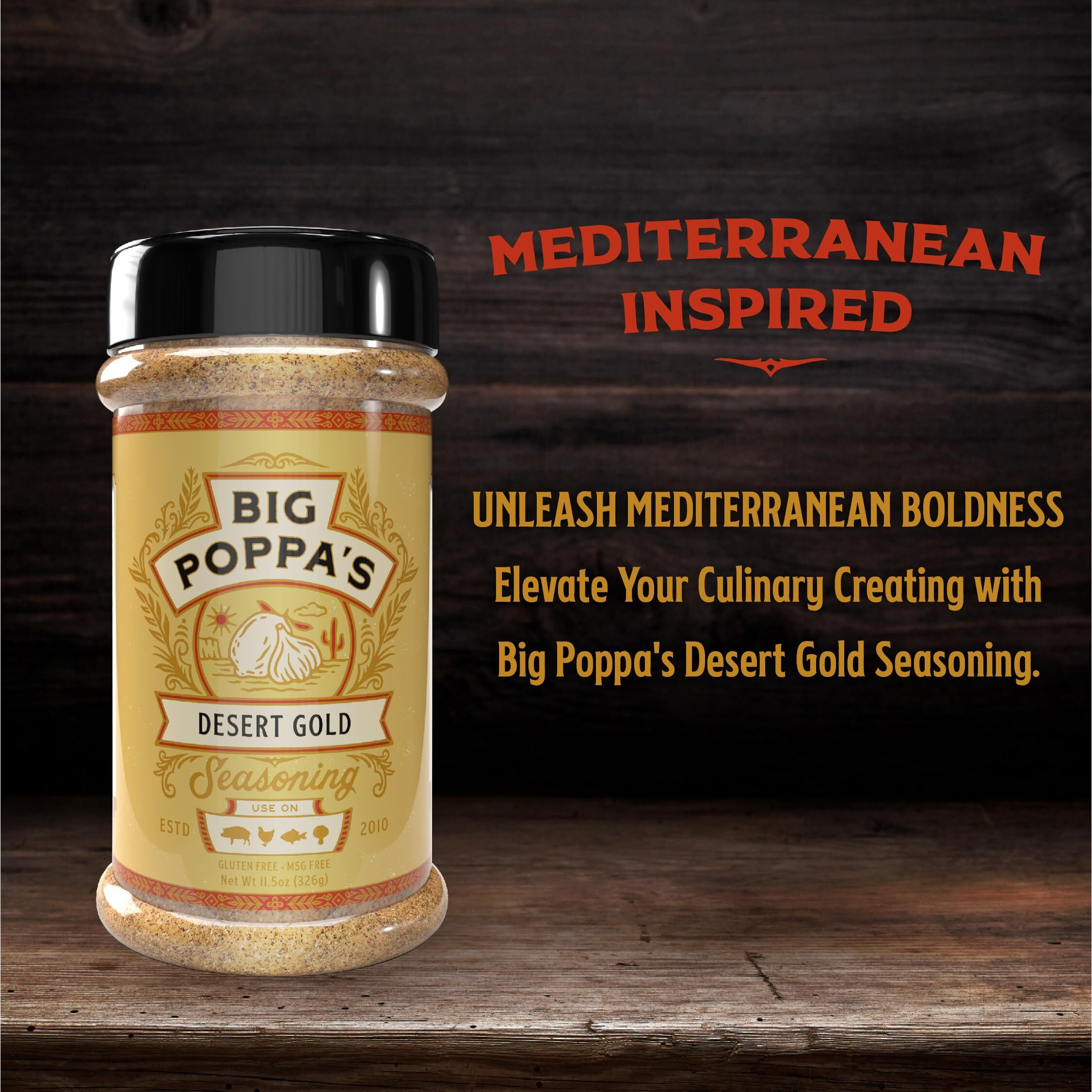 Big Poppas Desert Gold Seasoning - Irresistible Lemon & Mediterranean Flavors Blend Dry Seasoning - Gluten-Free Spice Mix - Chicken & Fish Seasoning For Cooking With Citrus Flavor (11.5 Oz)