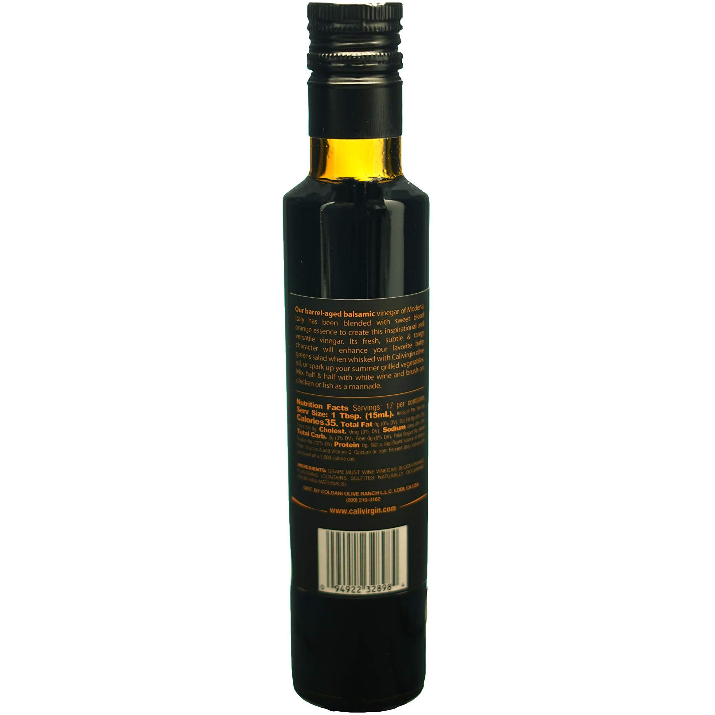 Calivirgin Balsamic Vinegar - Blood Orange Flavored Traditional Balsamic Vinegar - Thick, Velvety, Authentic Italian Balsamic Vinegar - Gourmet Vinegar - Barrel Aged Balsamic Vinegar Bottle - 250Ml