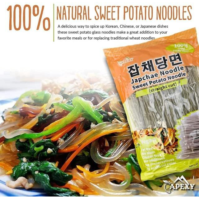 Apexy Sweet Potato Glass Noodles Straight Cut, Japchae Noodles, Korean Vermicelli Pasta, Fat-Free And Gluten-Free, 100% Sweet Potato Starch, No Additive, No Alum Inside, 10.58Oz (Pack Of 1)