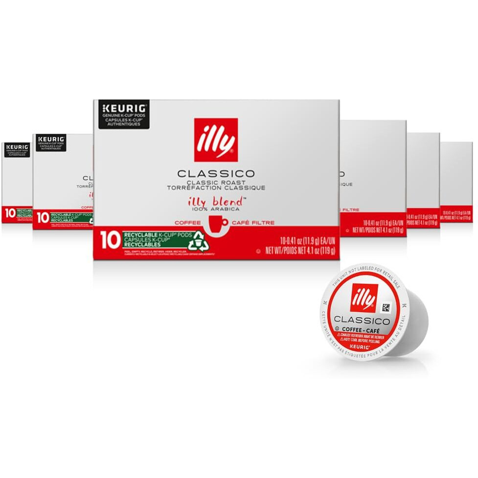 Illy Coffee K Cups - Coffee Pods For Keurig Coffee Maker - Classico Roast - Caramel, Orange Blossom & Jasmine - Mild, Flavorful & Balanced Flavor Pods Of Coffee - No Preservatives - 10 Count, 6 Pack