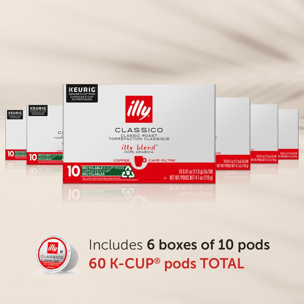 Illy Coffee K Cups - Coffee Pods For Keurig Coffee Maker - Classico Roast - Caramel, Orange Blossom & Jasmine - Mild, Flavorful & Balanced Flavor Pods Of Coffee - No Preservatives - 10 Count, 6 Pack