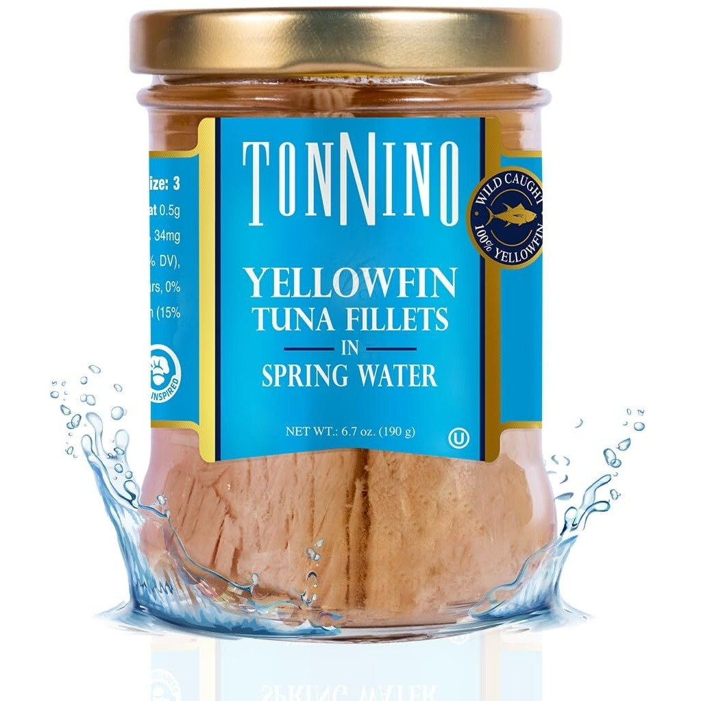 Tonnino Yellowfin Tuna In Water 6.7 Oz - Gourmet 6-Pack Omega-3, High Protein, Gluten-Free, Ready-To-Eat Tuna Packets For Tuna Salad, Tuna Fish Alternative To Salmon, Kosher, Perfect For Tuna Salad