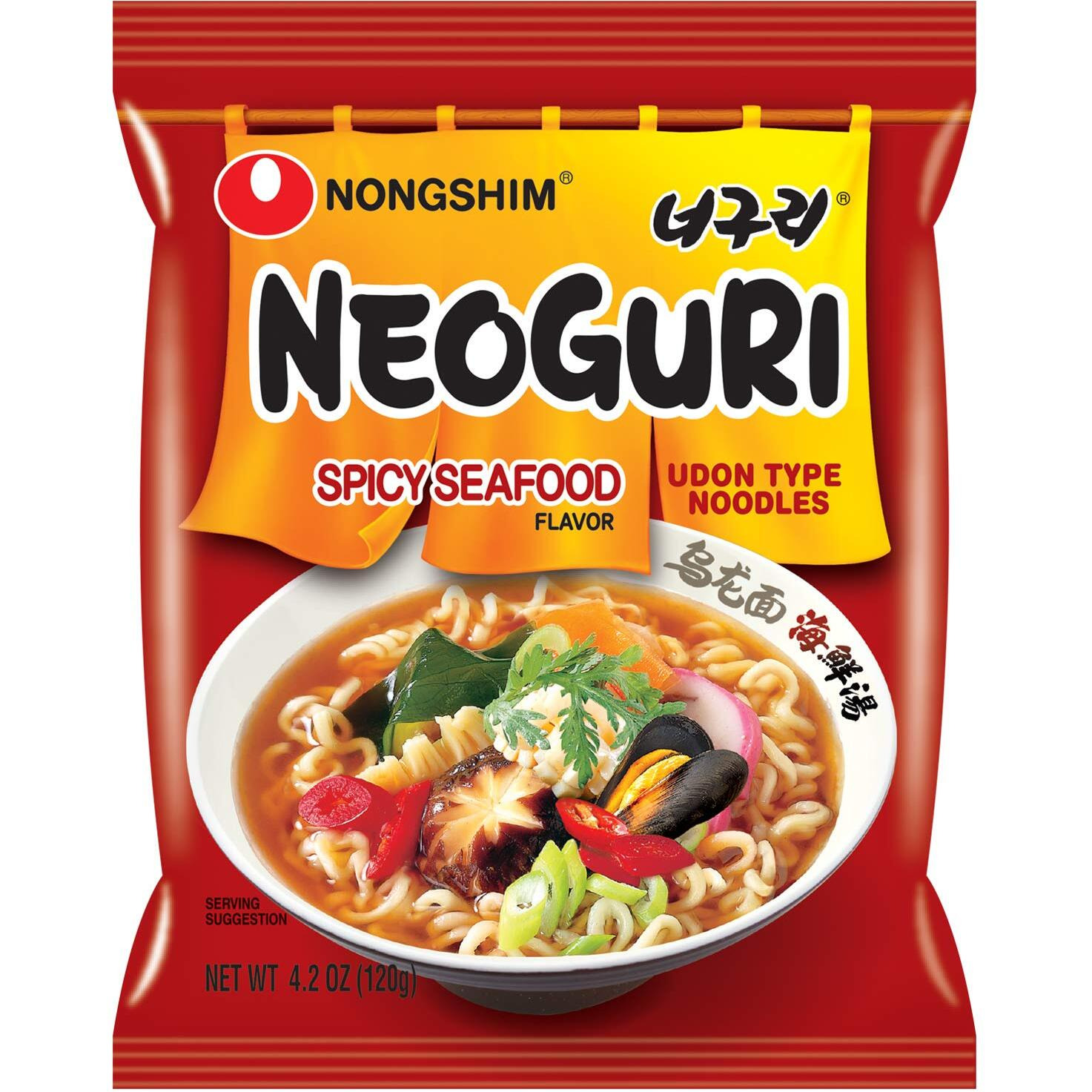 Nongshim Neoguri Spicy Seafood Ramen Noodle Soup, 10 Pack, Microwaveable Ramyun Instant Noodle Cup, Bold, Spicy Chili Peppers