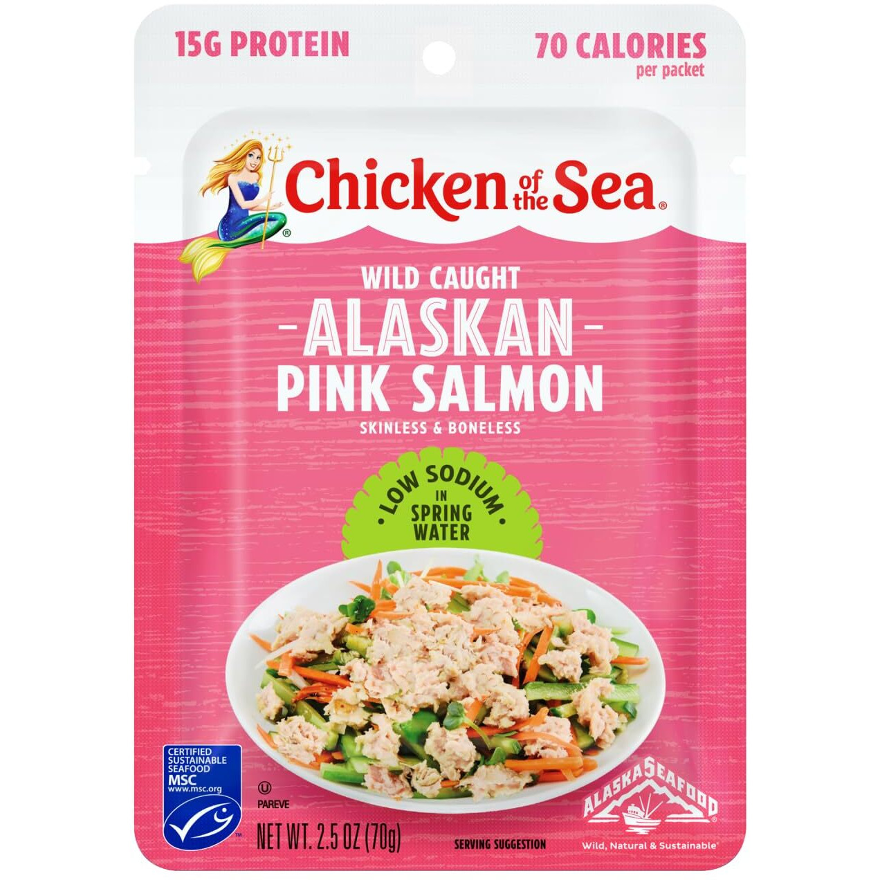 Chicken Of The Sea Alaskan Pink Salmon, 2.5 Ounce Packets (Box Of 12), Wild Caught Salmon, Skinless & Boneless, Low Sodium