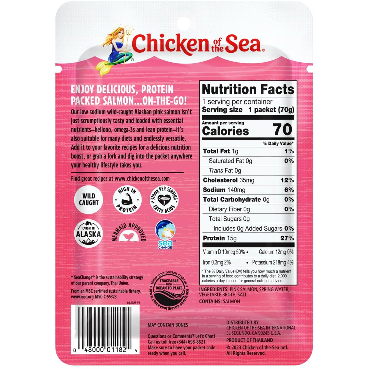 Chicken Of The Sea Alaskan Pink Salmon, 2.5 Ounce Packets (Box Of 12), Wild Caught Salmon, Skinless & Boneless, Low Sodium