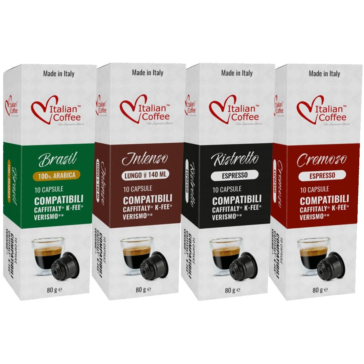 Italian Coffee For Espresso Lovers Italian Coffee Capsules Compatible With Verismo, Cbtl, Caffitaly, K-Fee Systems (Sampler, 4 Flavors, 40 Pods Tot., No Decaf)