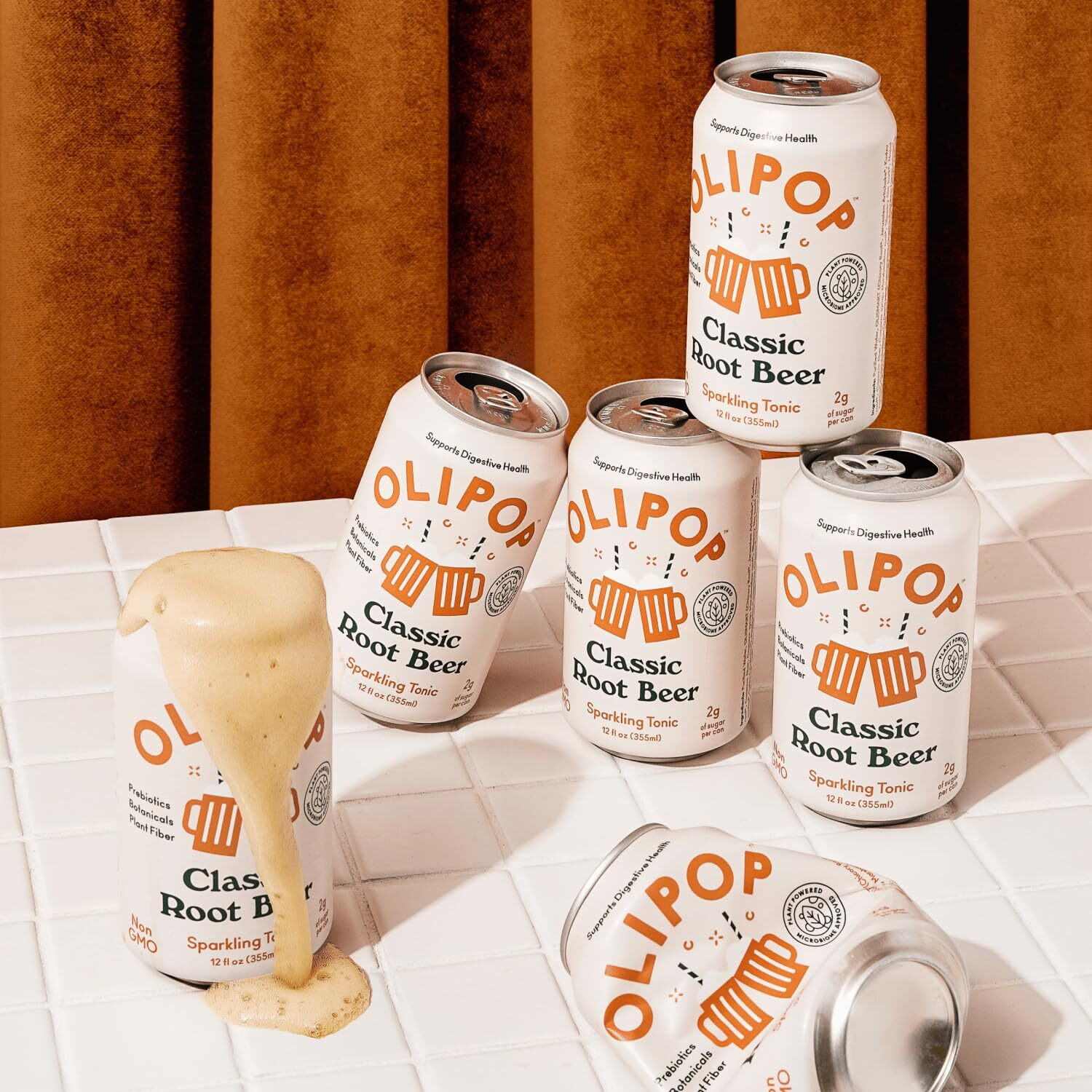 Olipop Prebiotic Soda Pop, Classic Root Beer, A New Kind Of Soda Packed With Prebiotics, Fiber, And Botanicals, Gluten Free, Vegan, Gmo Free, 12Oz (12-Cans)