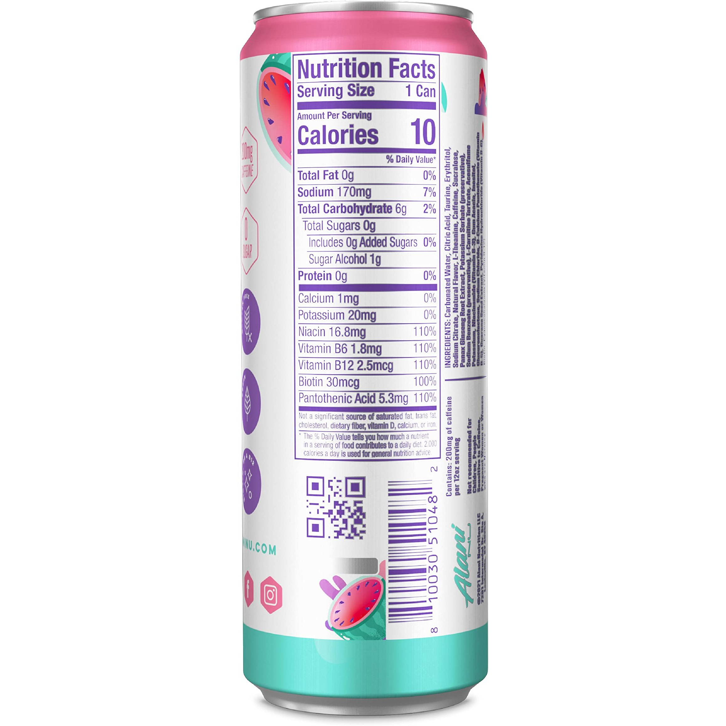 Alani Nu Watermelon Wave Sugar Free, Low Calorie Energy Drinks | 200Mg Caffeine | Pre Workout Performance With Antioxidants | Biotin B Vitamins | Zero Sugar | 10 Calories | 12 Fl Oz Cans (12 Pack)