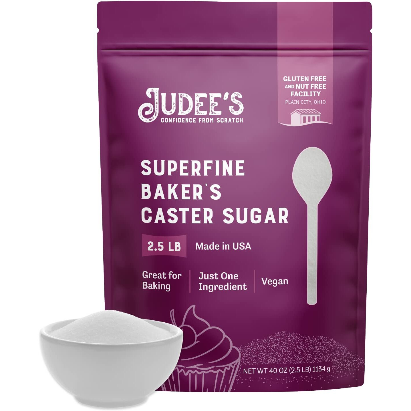Judee's Superfine Caster Sugar - 2.5 Lbs - Delicious And 100% Gluten-Free - Bakers Sugar For Homemade Treats, Baked Goods, And Toppings - Airy And Smooth