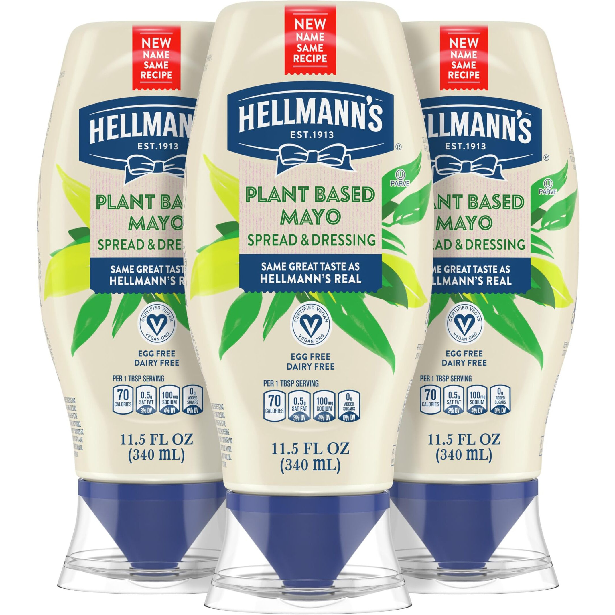 Hellmann's Vegan Dressing And Spread Vegan 3 Ct For A Rich, Creamy Plant-Based Alternative To Mayo Same Great Taste, Plant Based, Free From Eggs 11.5 Oz