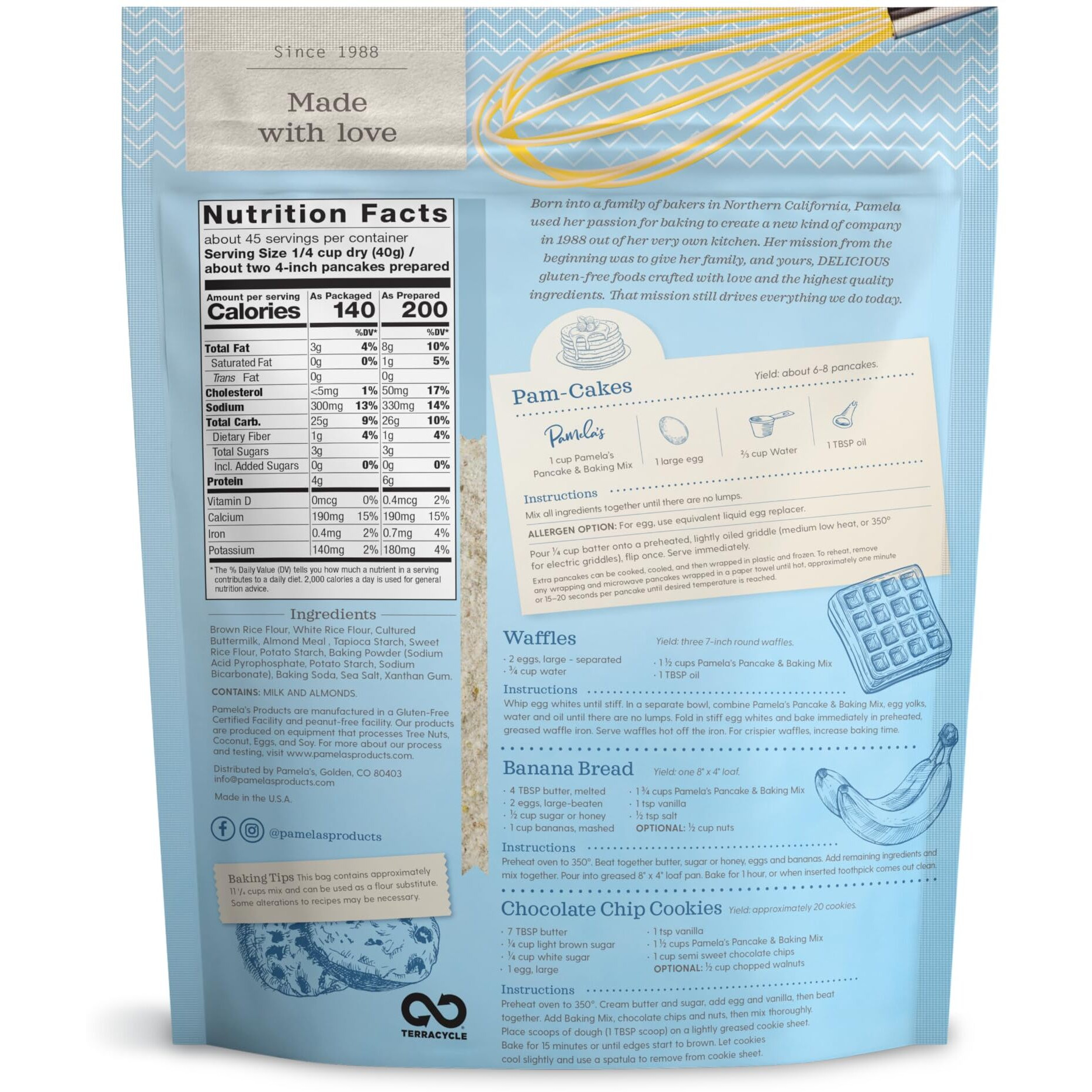 Pamela's Gluten Free Baking And Pancake Mix, Waffles, Cake & Cookies Too, 4-Pound Bag (Pack Of 1)
