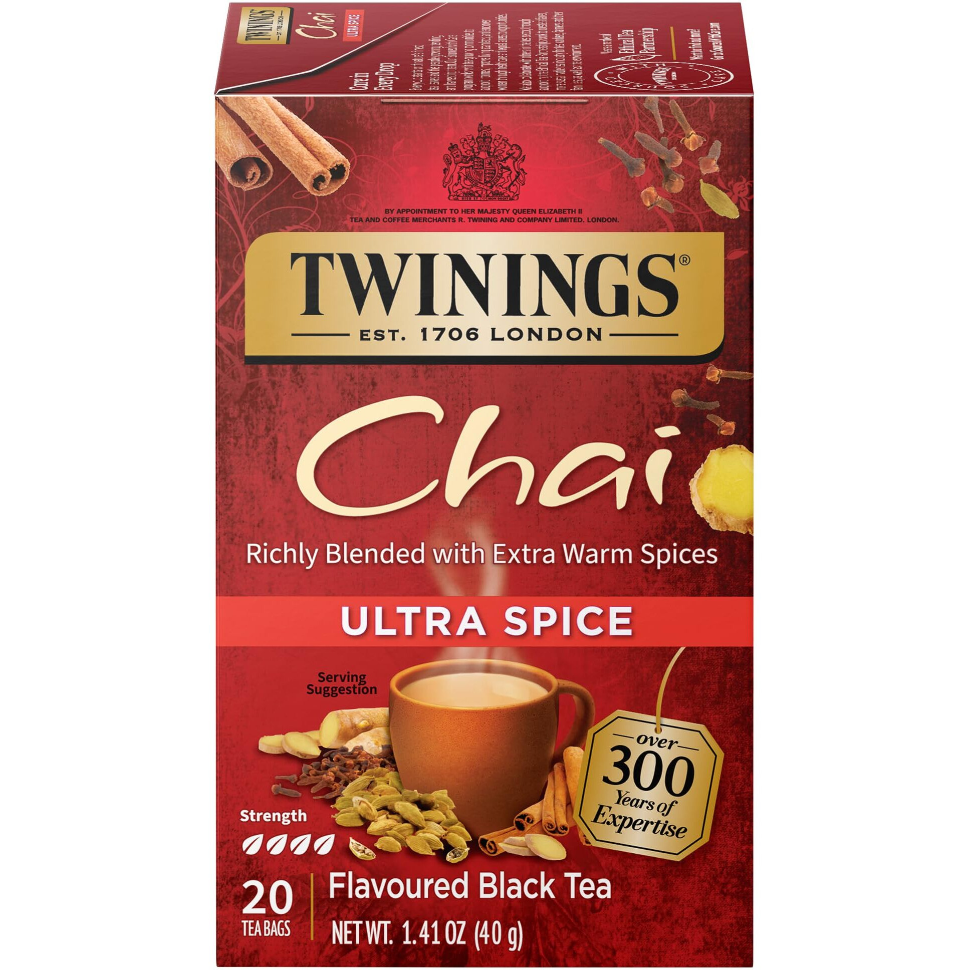 Twinings Ultra Spice Chai Individually Wrapped Black Tea Bags, 20 Count (Pack Of 6), Sweet, Savoury Spices, Caffeinated, Enjoy Hot Or Iced
