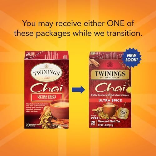 Twinings Ultra Spice Chai Individually Wrapped Black Tea Bags, 20 Count (Pack Of 6), Sweet, Savoury Spices, Caffeinated, Enjoy Hot Or Iced