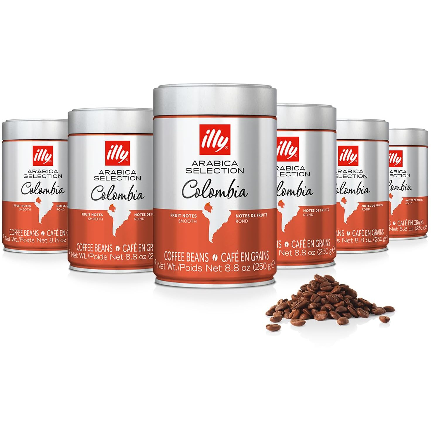 Illy Whole Bean Coffee - Perfectly Roasted Whole Coffee Beans - Colombia Medium Roast - Smooth Taste, Notes Of Fruit - Fruit Notes - 100% Arabica Coffee - No Preservatives - 8.8 Ounce, 6 Pack