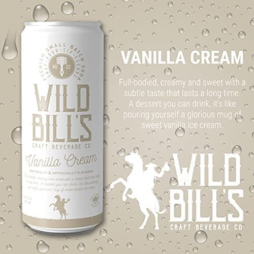 Wild Bill's Vanilla Cream Soda, Classic Craft Soda Pop Soft Drinks, Sodas Made With Pure Cane Sugar, Caffeine Free, No High Fructose Corn Syrup, Gluten Free, Vegan, Low Sodium, 12 Oz 12 Pack