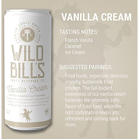 Wild Bill's Vanilla Cream Soda, Classic Craft Soda Pop Soft Drinks, Sodas Made With Pure Cane Sugar, Caffeine Free, No High Fructose Corn Syrup, Gluten Free, Vegan, Low Sodium, 12 Oz 12 Pack