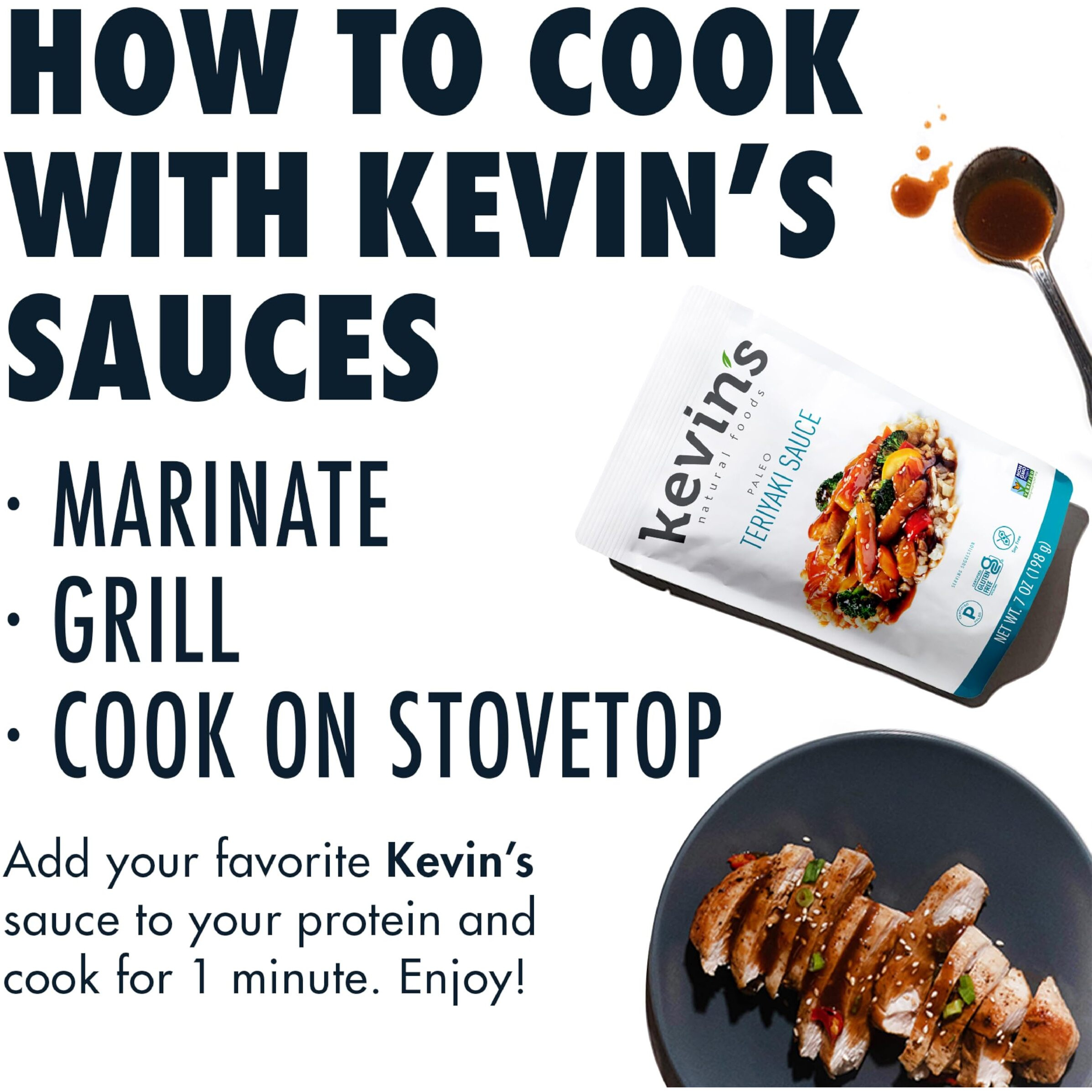 Kevin's Natural Foods Teriyaki Sauce - Paleo Simmer Sauce - Stir-Fry Sauce, Gluten Free, No Preservatives, Non-Gmo - 3 Pack (Teriyaki)
