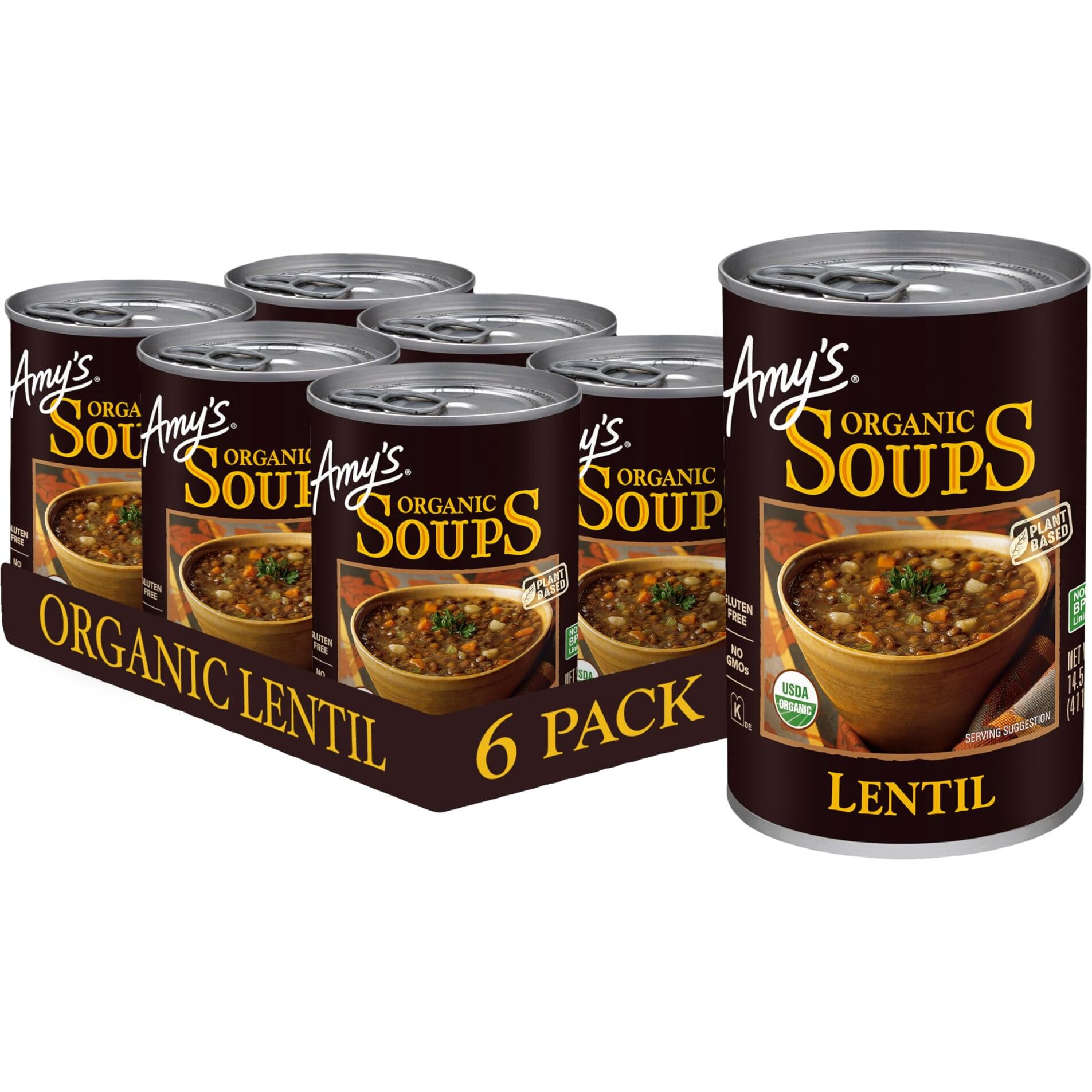 Amys Soup, Vegan Lentil Soup, Gluten Free, Made With Organic Green Lentils And Vegetables, Canned Soup, 14.5 Oz (6 Pack)