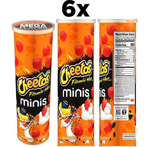 Cheetos Minis Canisters, Flamin' Hot, 3.625 Ounce (Pack Of 6)