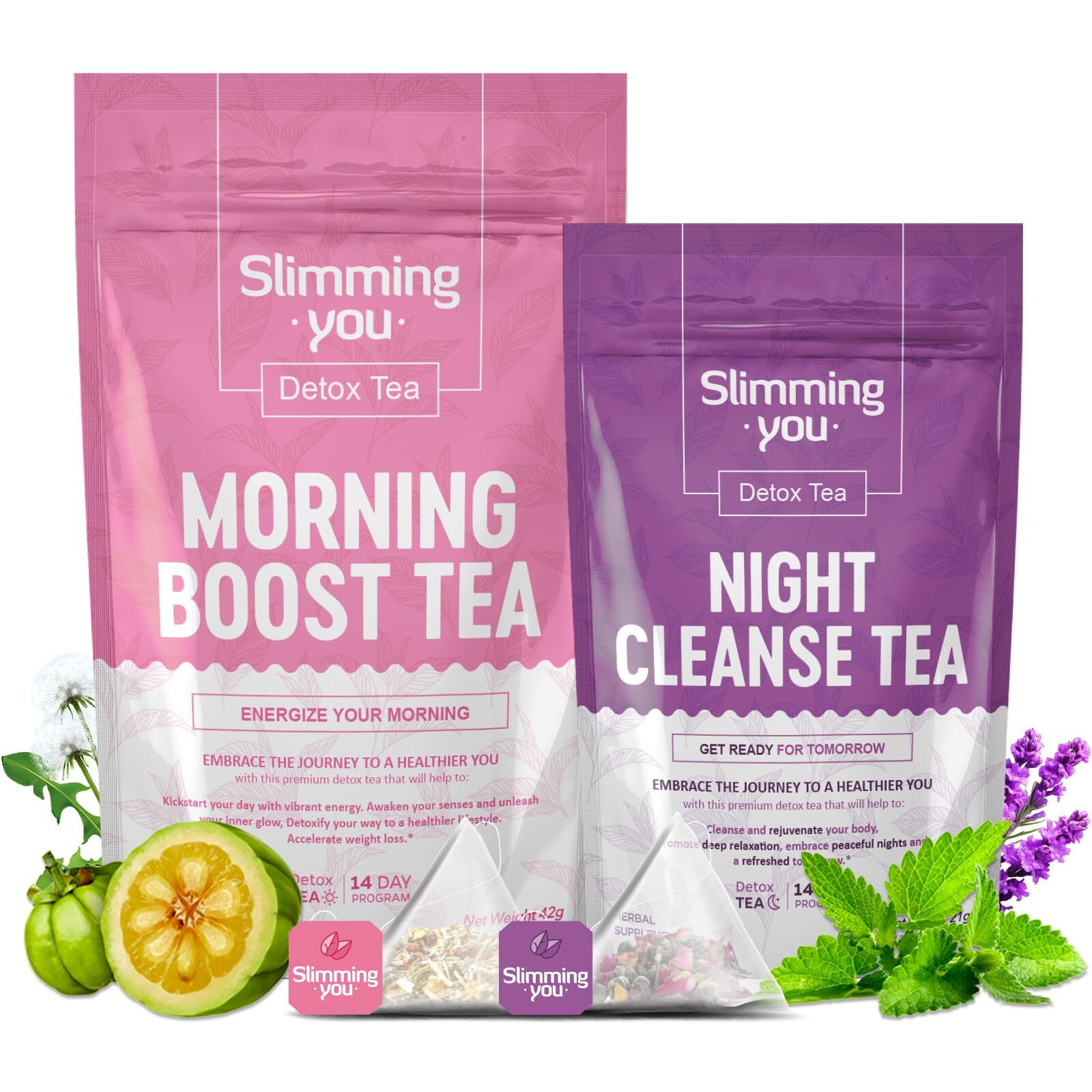 Taoistea Detox Tea 14 Day Herbal Tea, Detox Cleanse For Weight Loss, Colon Cleanse And Digestive Health- 1 Morning Boost Tea (14 Bags) & 1 Night Cleanse Tea (7 Bags)