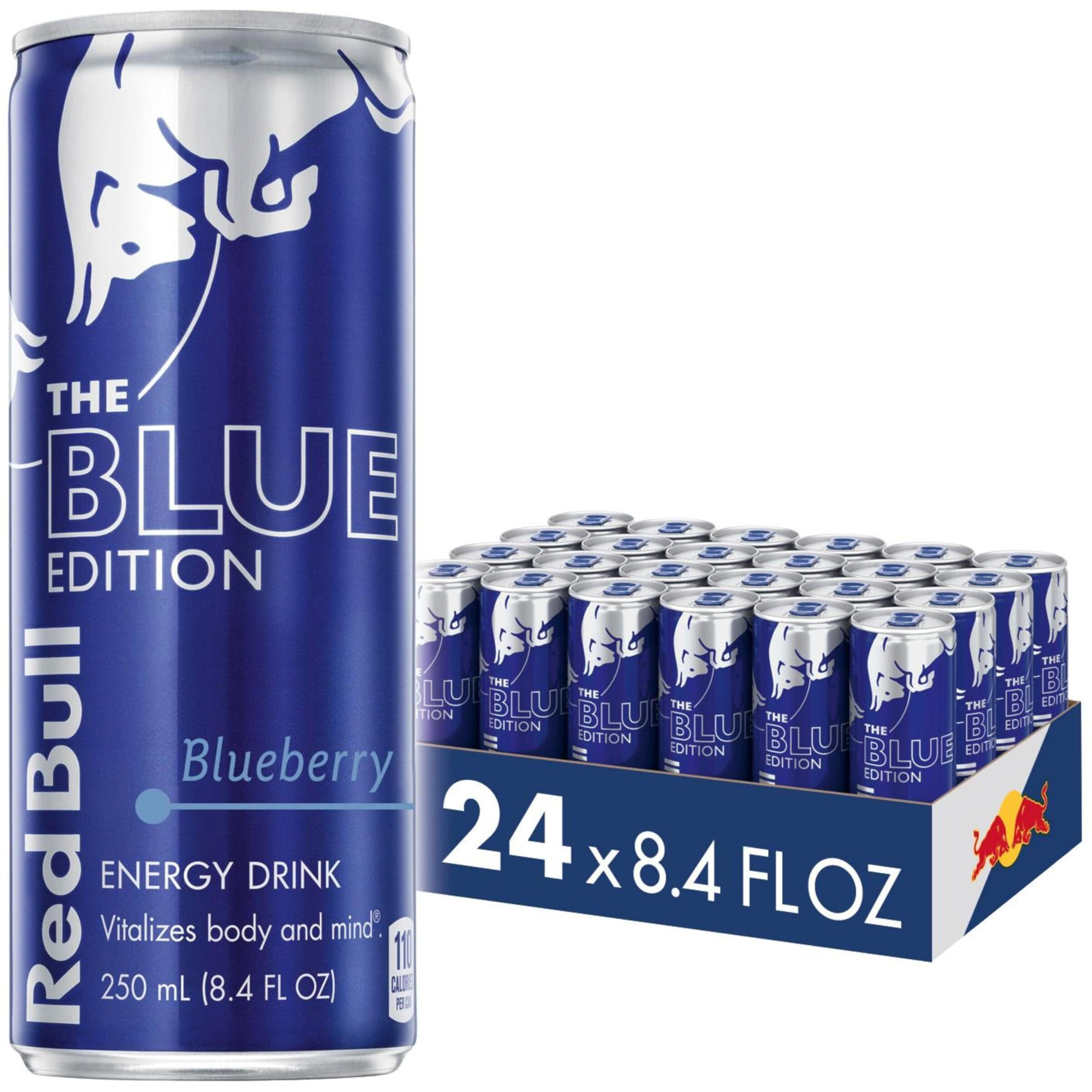 Red Bull Blue Edition Energy Drink, Blueberry, With 80Mg Caffeine Plus Taurine & B Vitamins, 8.4 Fl Oz, Pack Of 24 Cans