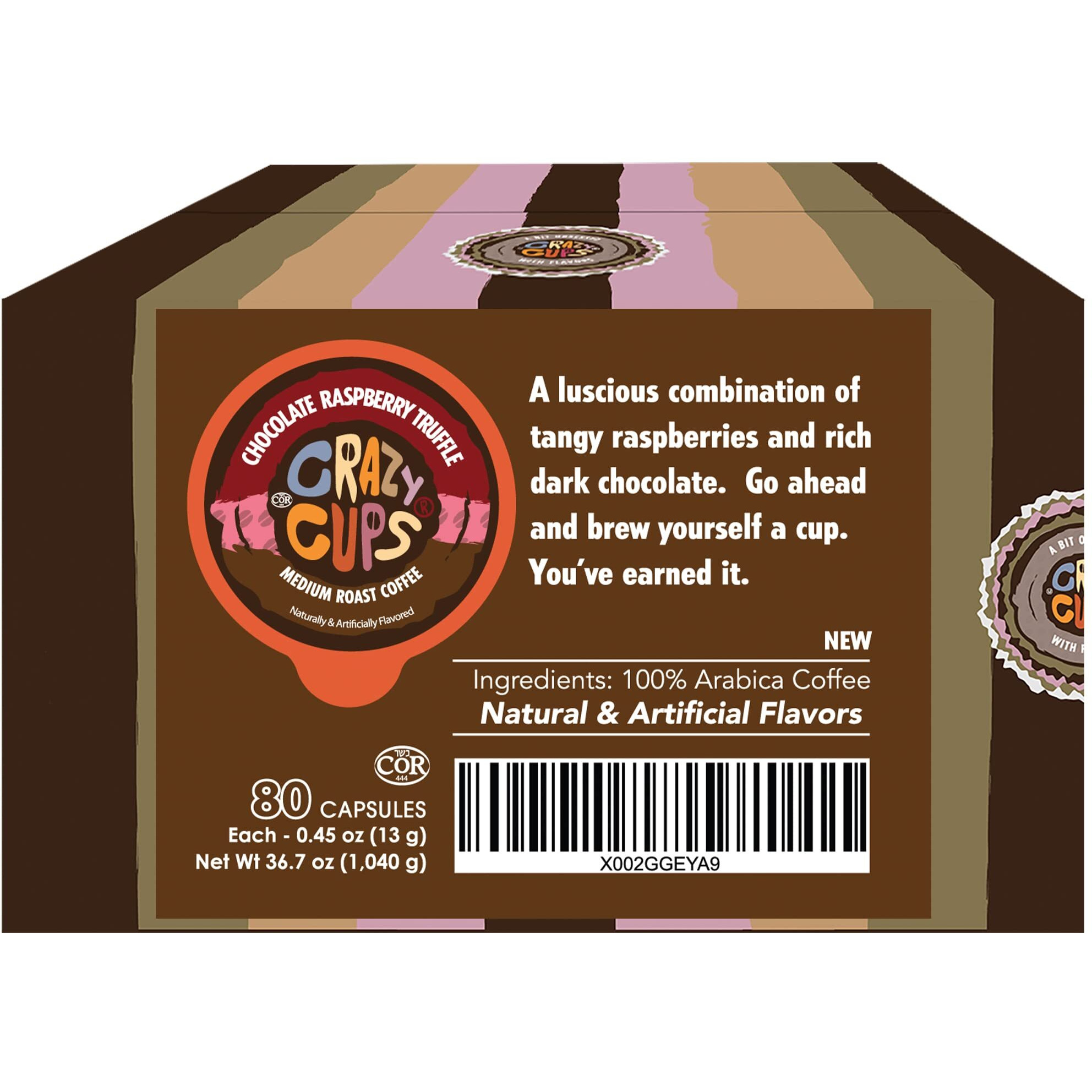 Crazy Cups Flavored Coffee, Chocolate Raspberry Truffle Coffee, Single Serve Coffee For Keurig K Cups Machines, Hot Or Iced Coffee, Medium Roast Coffee In Recyclable Pods, 80 Count Value Pack