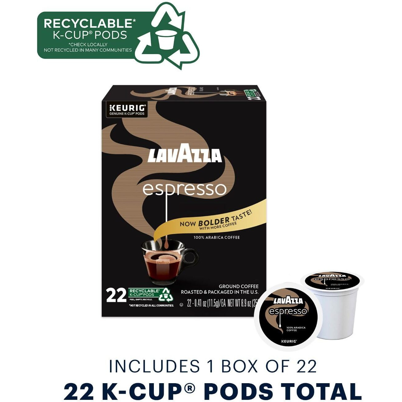 Lavazza Espresso Italiano Single-Serve Coffee K-Cup Pods For Keurig Brewer, Medium Roast, 22 Count Box