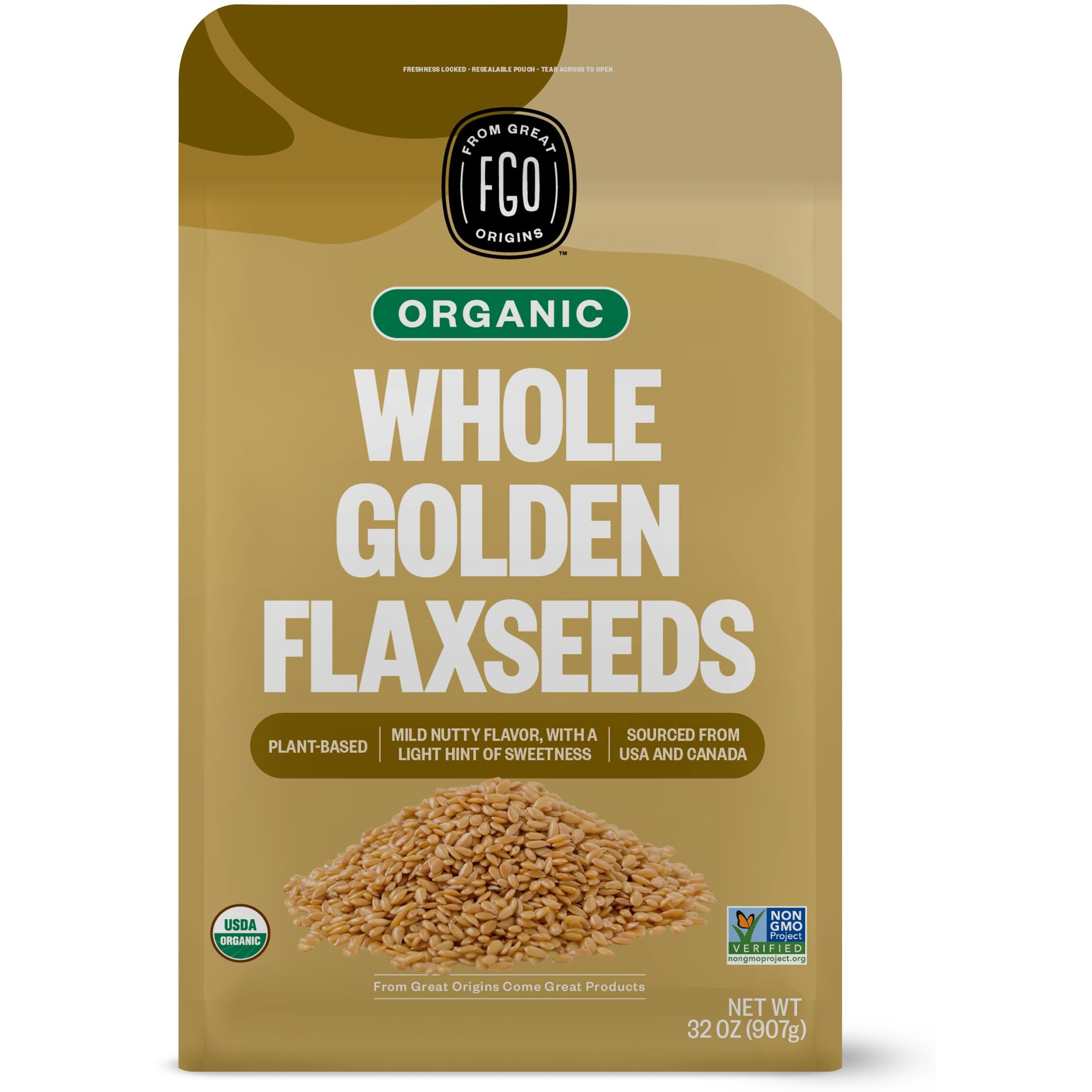 Fgo Organic Whole Golden Flax Seeds, Sproutable, Grown In Usa, 2 Pound (Pack Of 1)
