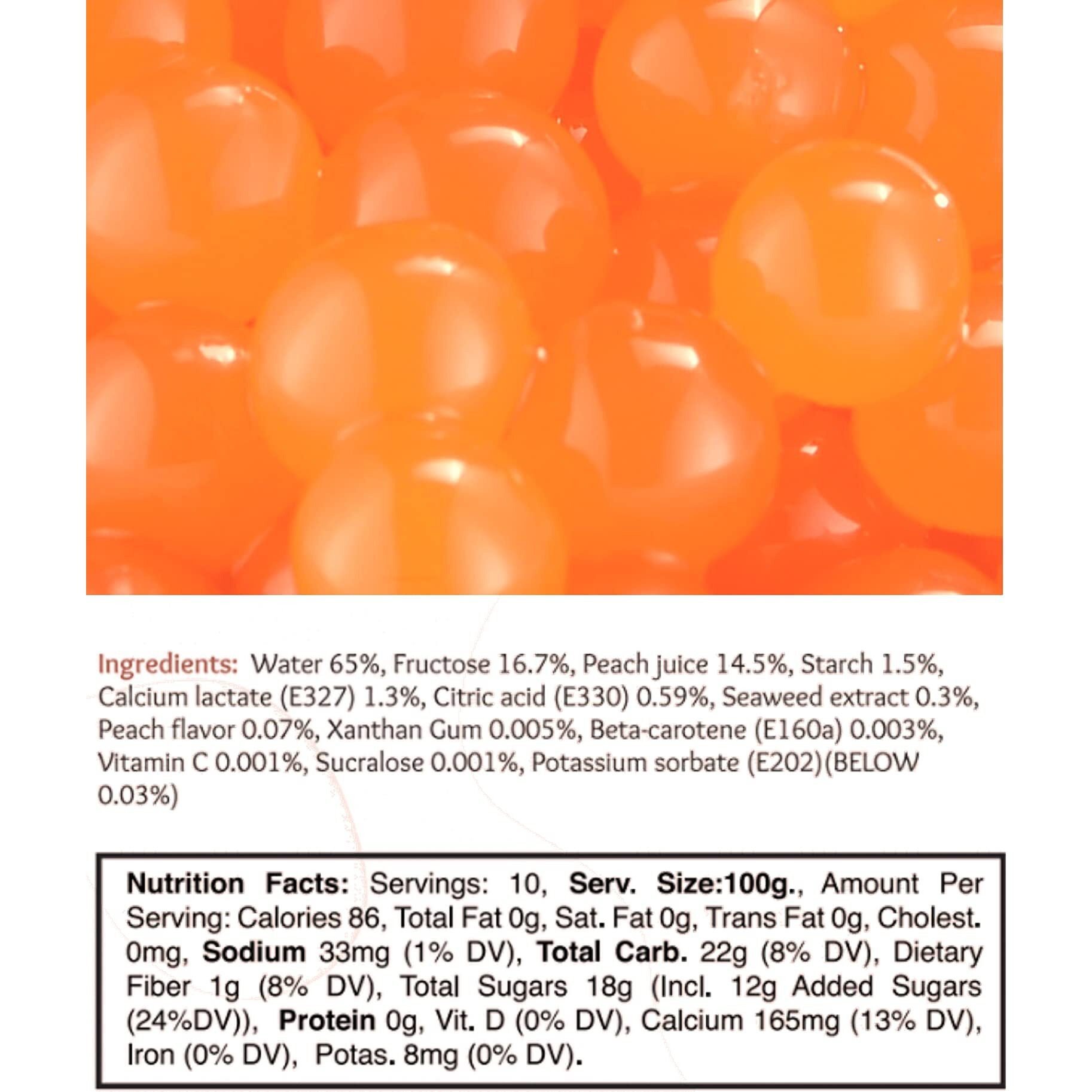 Brexonic Popping Boba Pearls Bursting Tea Balls Drink & Dessert Topping Strawberry Mango Blueberry Passion Fruit Flavored Bubble Tea Tapioca Pearls 2 Lb (Peach, 2 Pound (Pack Of 1))