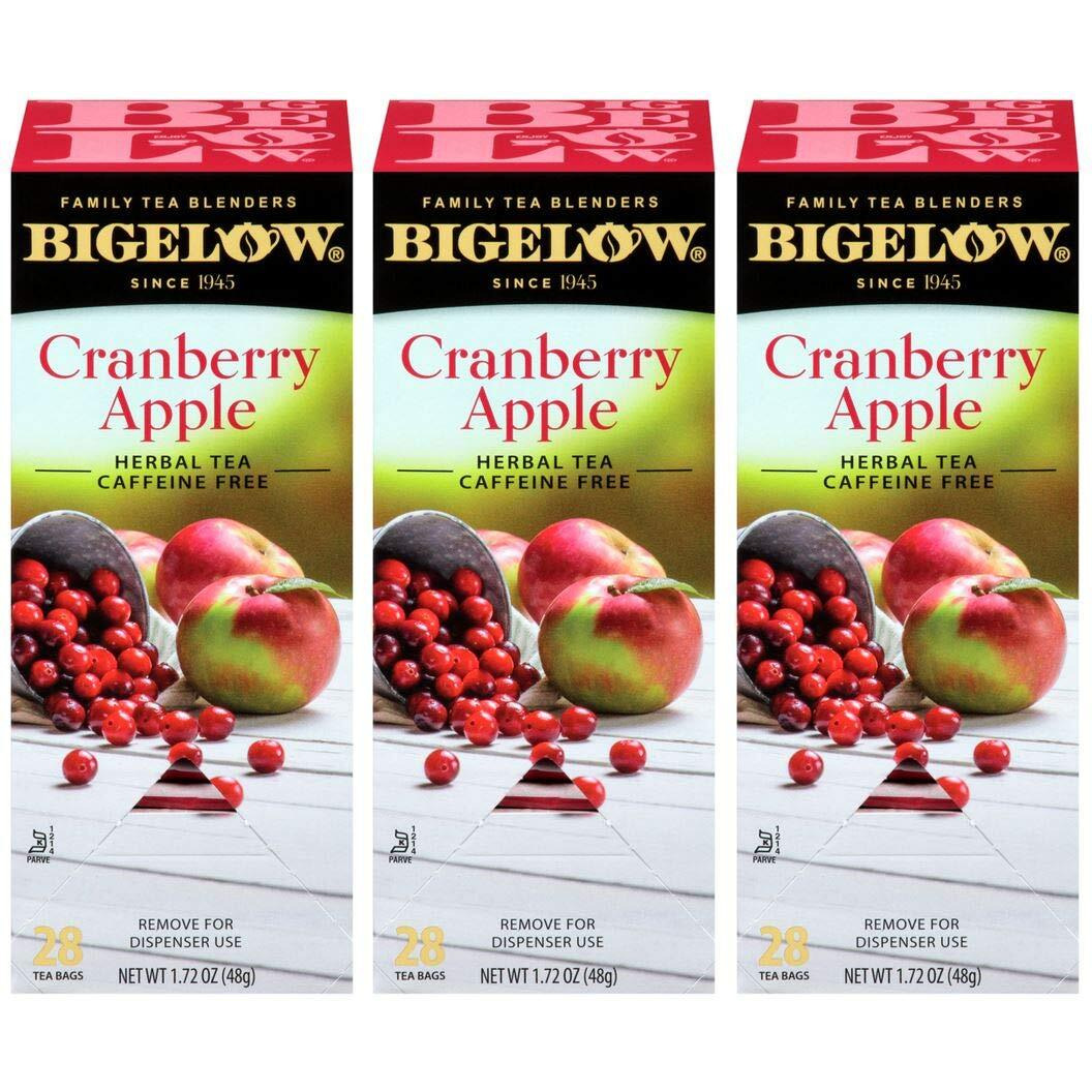 Bigelow Cranberry Apple Herbal Tea Bags 28-Count Box (Pack Of 3) Cranberry Apple Hibiscus Flavored Herbal Tea Bags All Natural Non-Gmo