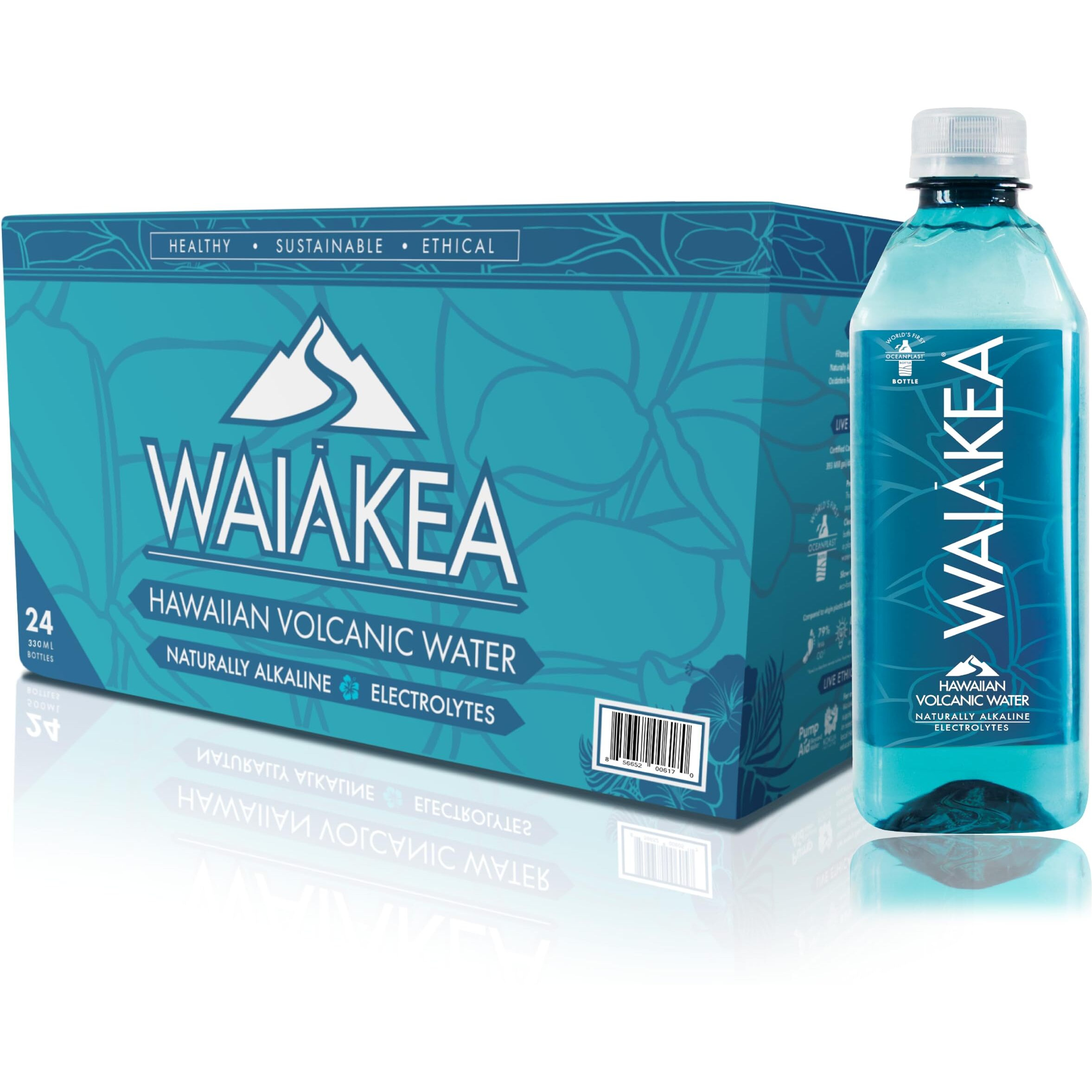 Waiakea - Hawaiian Volcanic Water - Naturally Alkaline Water - Ph Range 7.6 To 8.2 - All Natural Minerals & Electrolytes - 100% Recycled Water Bottles - Bottled Water 24 Pack - 10.14 Fl Oz, 330 Ml