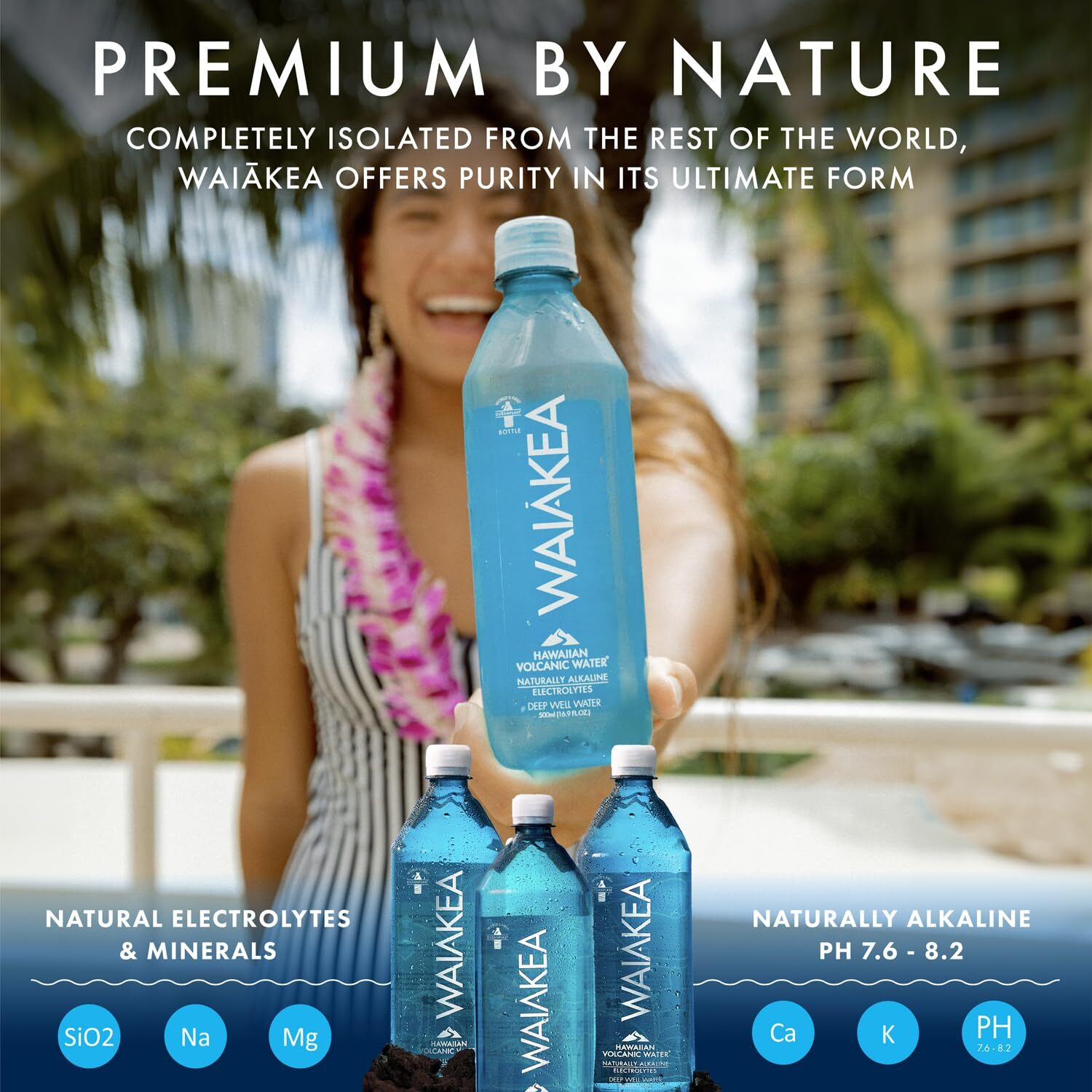 Waiakea - Hawaiian Volcanic Water - Naturally Alkaline Water - Ph Range 7.6 To 8.2 - All Natural Minerals & Electrolytes - 100% Recycled Water Bottles - Bottled Water 24 Pack - 10.14 Fl Oz, 330 Ml