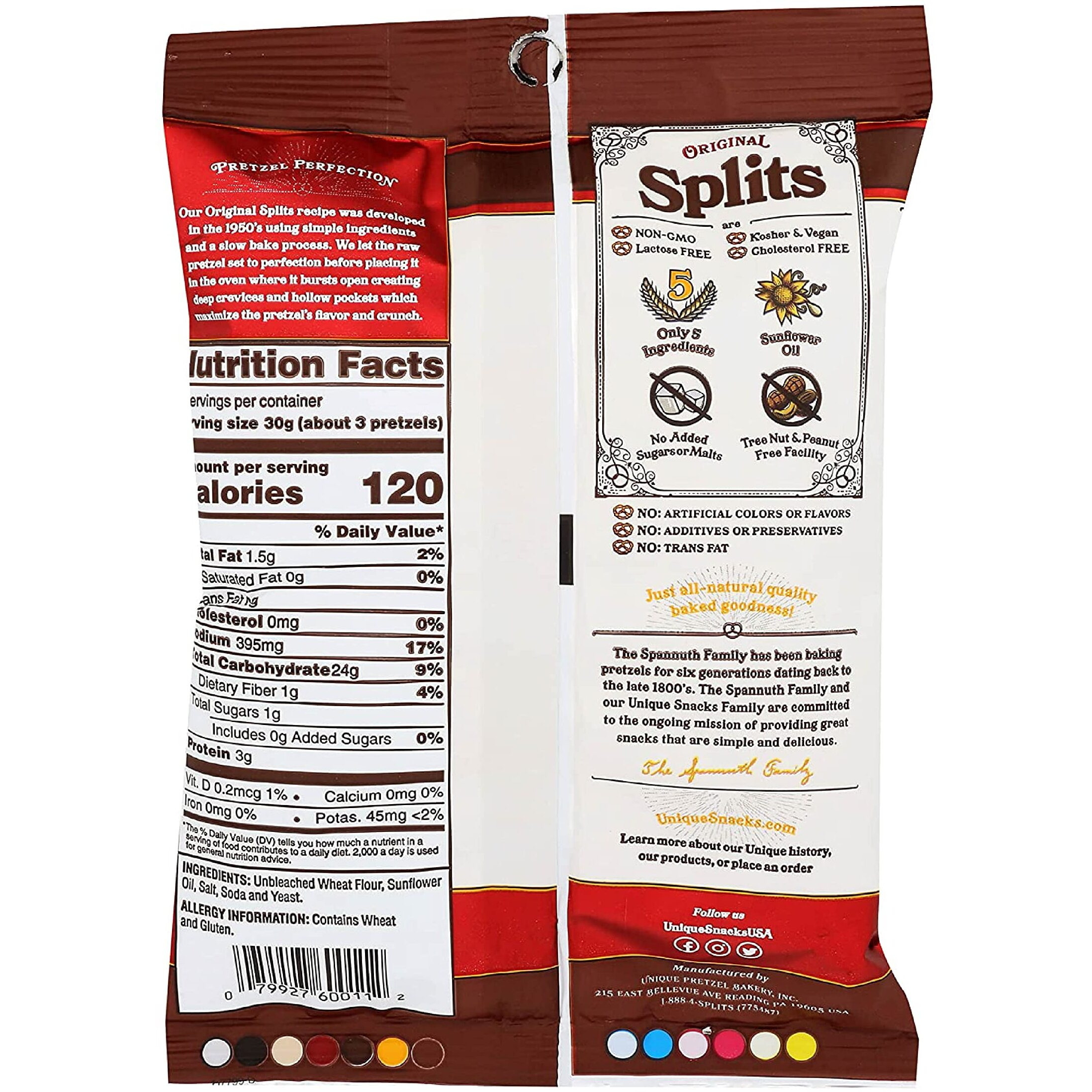 Unique Snacks Original Splits Pretzels, Delicious Homestyle-Baked Snack Bag, Ou Kosher, And Non-Gmo Food, No Artificial Flavor, 2.12 Oz. Bag, Pack Of 12