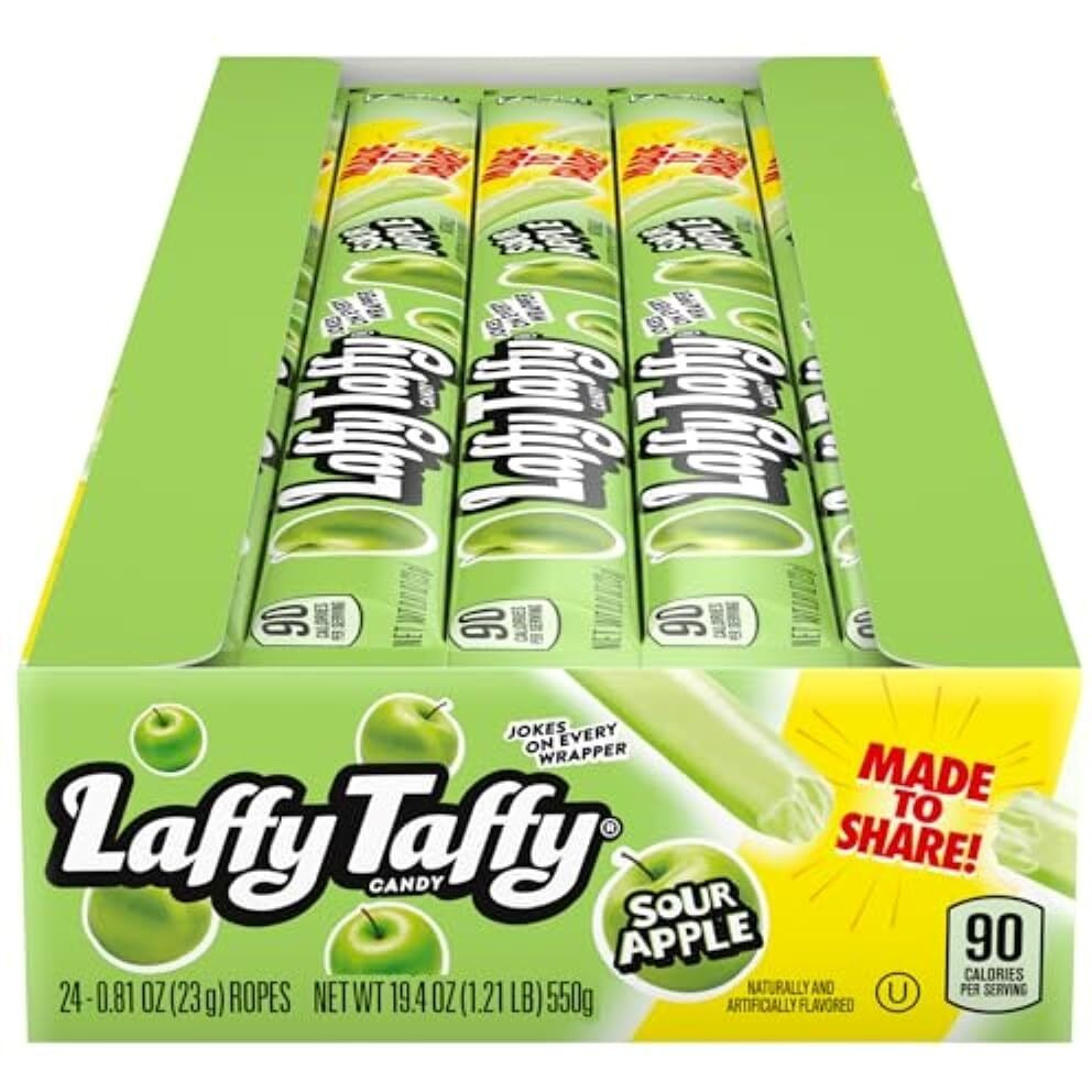 Laffy Taffy Rope Candy, Sour Apple Flavor, 0.81 Ounce Ropes (Pack Of 24)