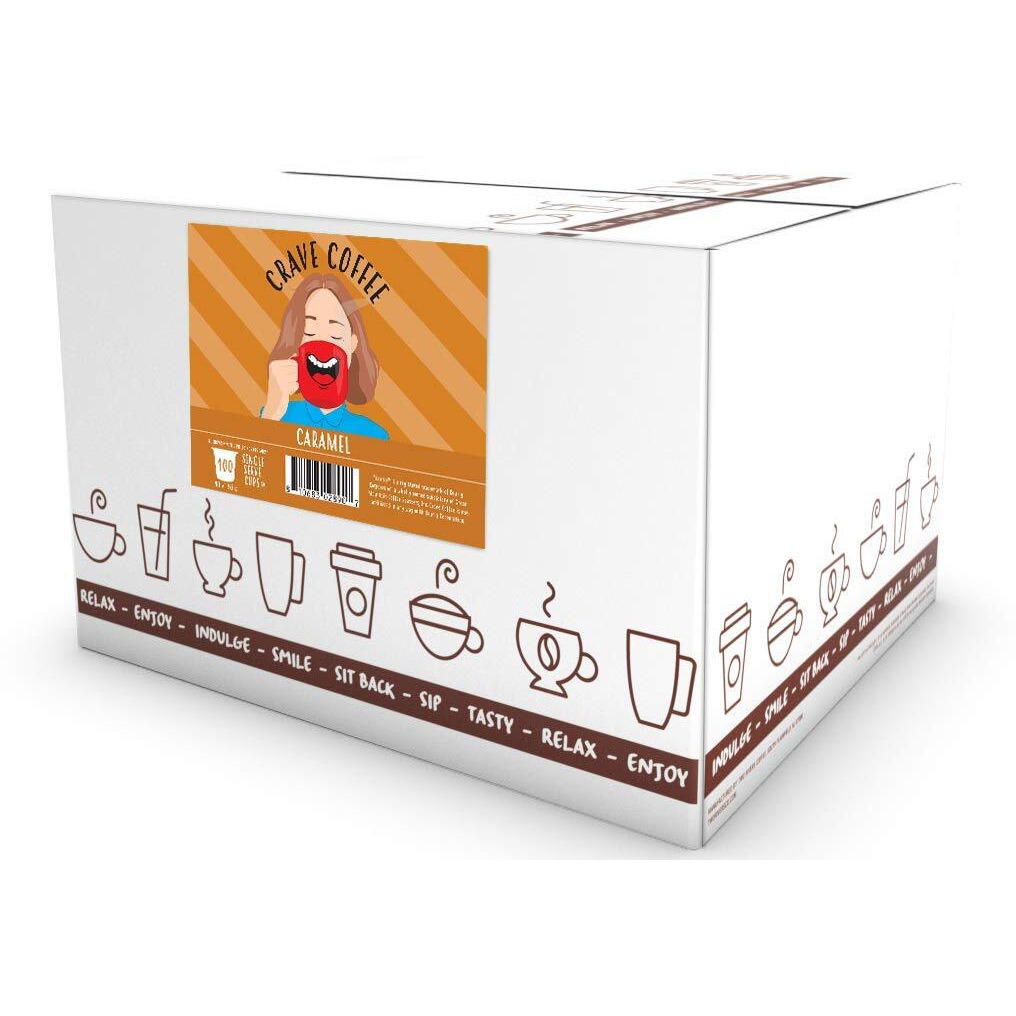 Crave Beverages Flavored Coffee Pods, Compatible With Keurig K-Cup Brewers, Caramel, 100 Count