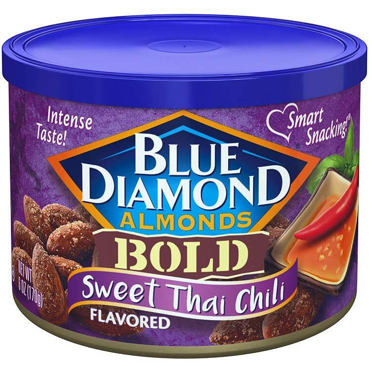 Blue Diamond Almonds Sweet Thai Chili Flavored Snack Nuts, 6 Oz Resealable Cans (Pack Of 12)