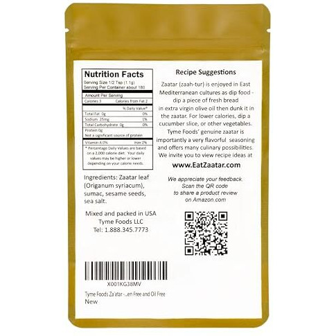 Zaatar By Tyme Foods - With Genuine Hyssop Herb (Origanum Syriacum) - Real Za'Atar Seasoning Spice Blend