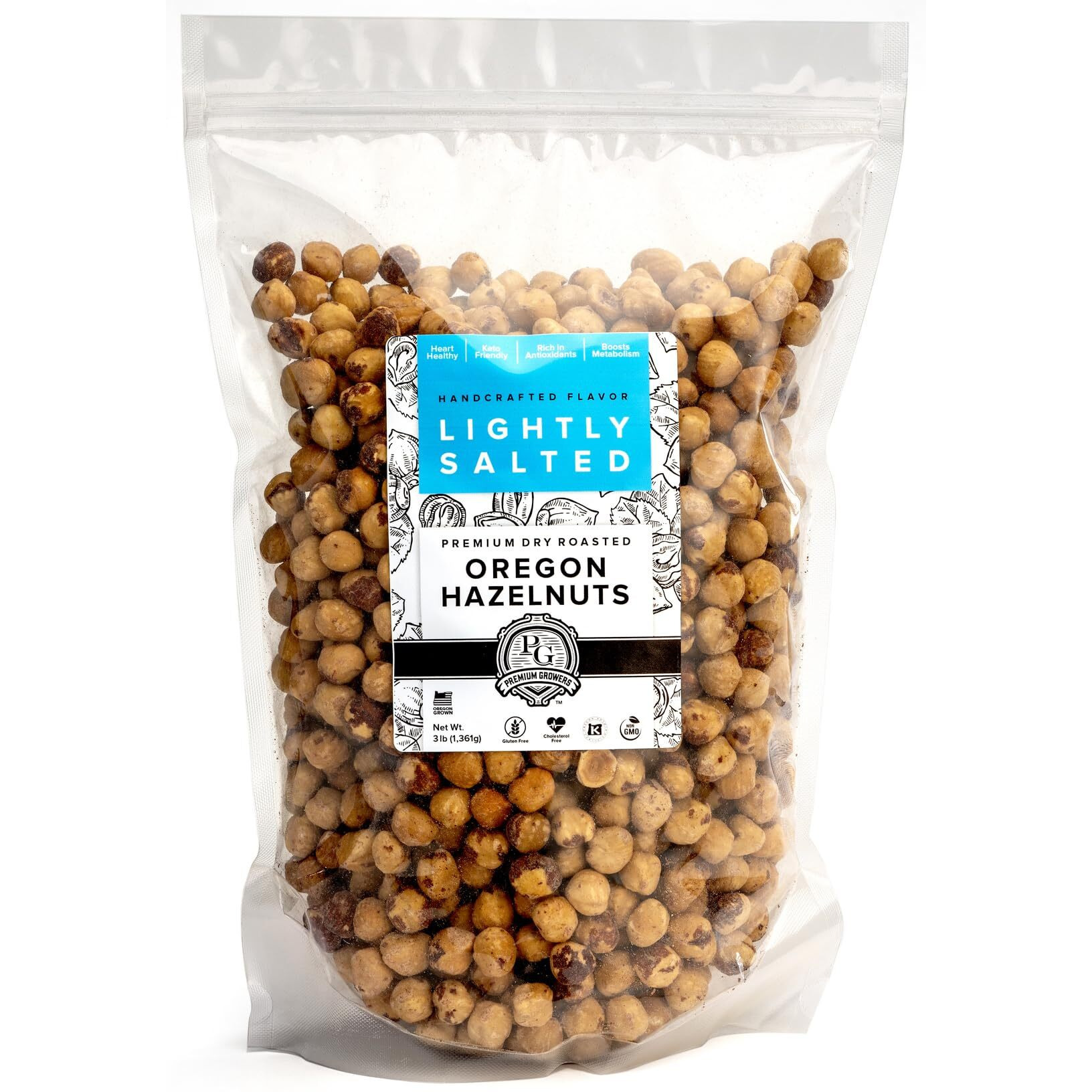 Oregon Farm To Table - Hazelnuts From Premium Growers - Dry Roasted - Lightly Salted - Kosher Certified (3Lb, Lightly Salted)