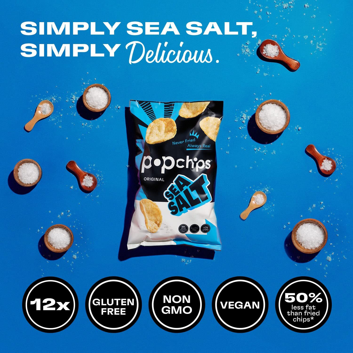Popchips Potato Chips, Sea Salt, 12Ct Single Serve 0.8Oz Bags, Low-Calorie And Gluten Free, Salty Snacks For Adults And Children, Non-Gmo, Vegan & Kosher Friendly, 100 Calories Per Bag