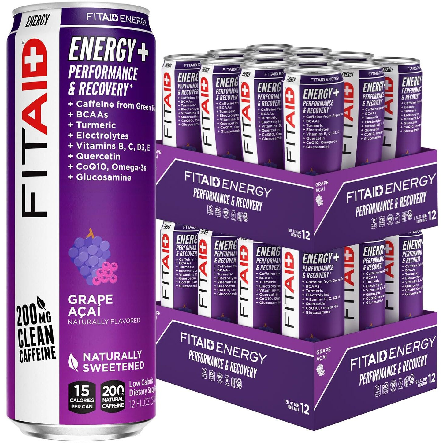 Lifeaid Fitaid Energy Grape Aai, 200Mg Natural Caffeine, Keto, Pre-Workout Performance Bcaas, Quercetin, Electrolytes, Omega-3S, 15 Calories, Paleo, Vegan & Gluten-Free,12-Oz (Pack Of 24)