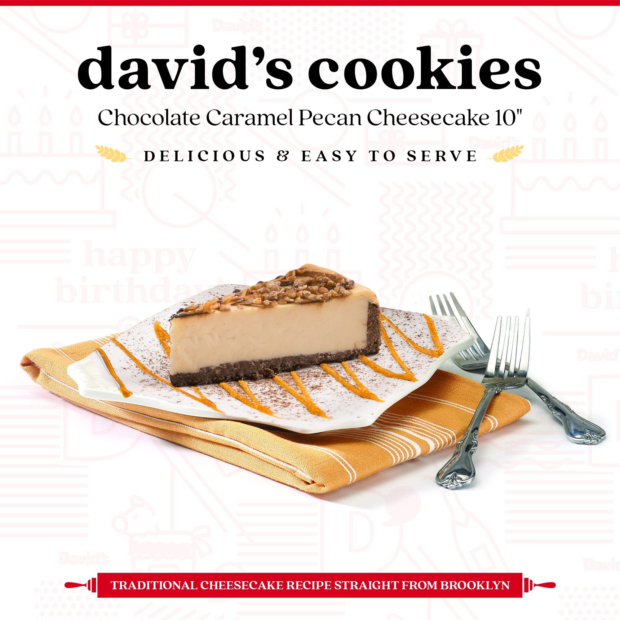Chocolate Caramel Pecan Cheesecake 10"" - Pre-Sliced 14 Pcs. Creamy Cheesecake Topped With Clumps Of Chewy Pecans Drenched In A Coating Of Caramel, Fresh Bakery Dessert Great Gift Idea For Women, Men