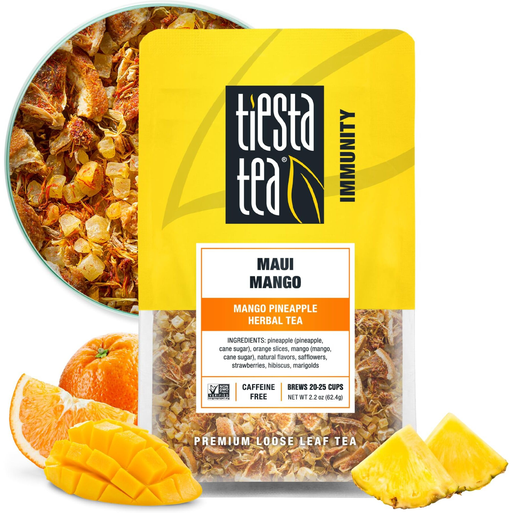 Tiesta Tea - Maui Mango Mango Pineapple Herbal Tea Premium Loose Leaf Tea Blend Non-Caffeinated Fruit Tea Make Hot Or Iced Tea & Brews Up To 25 Cups - 2.2 Ounce Resealable Pouch