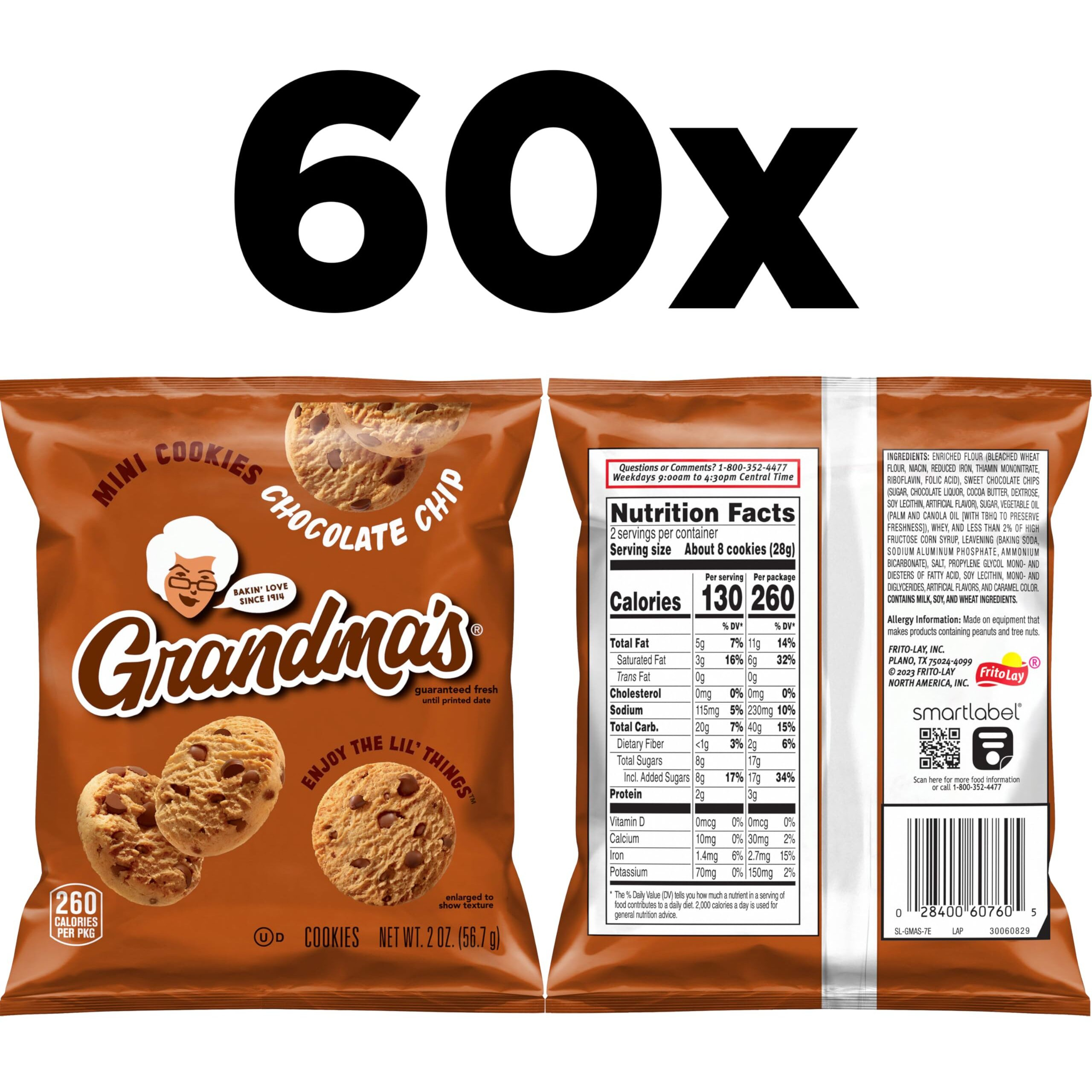 Grandma's Cookies, Mini Chocolate Chip, 2 Ounce (Pack Of 60)