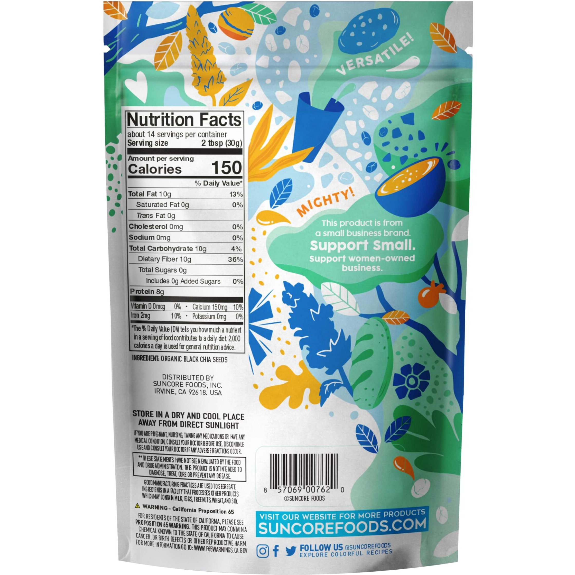 Suncore Foods Organic Black Chia Seeds, Gluten-Free, Non-Gmo, 15Oz (1 Pack)